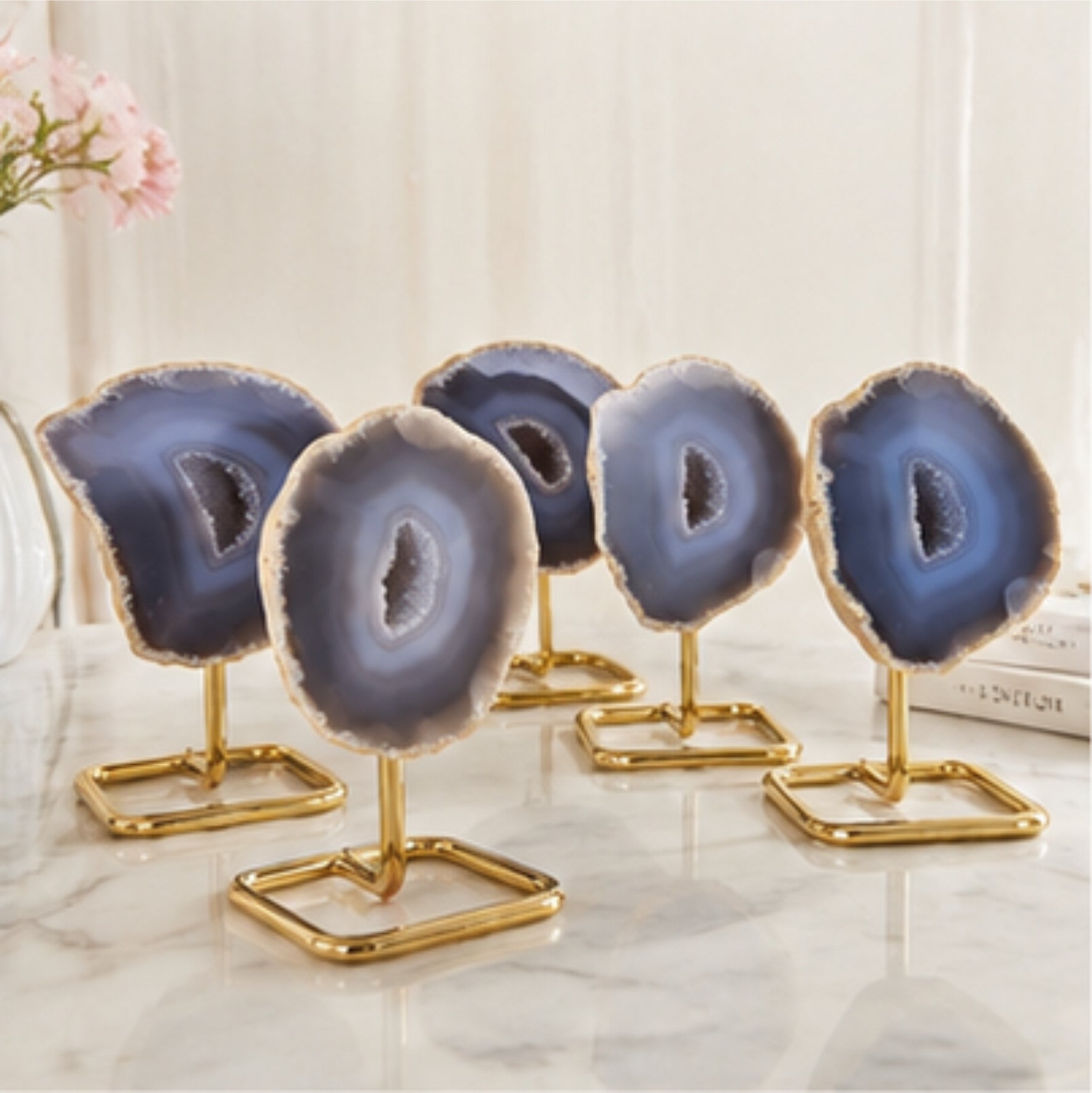 Achat Geode auf Metallständer 12-13 cm Kristall Druse Edelstein Deko Unikat
