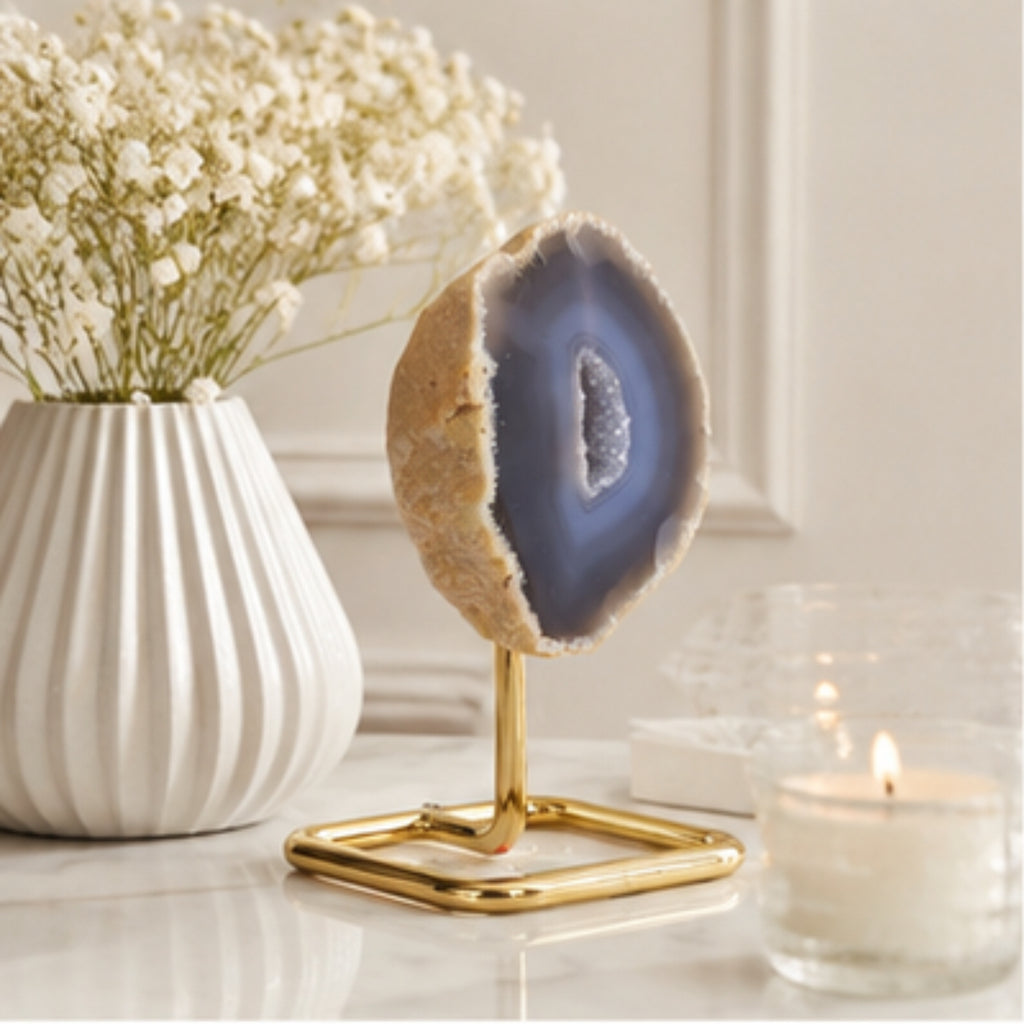 Achat Geode auf Metallständer 12-13 cm Kristall Druse Edelstein Deko Unikat