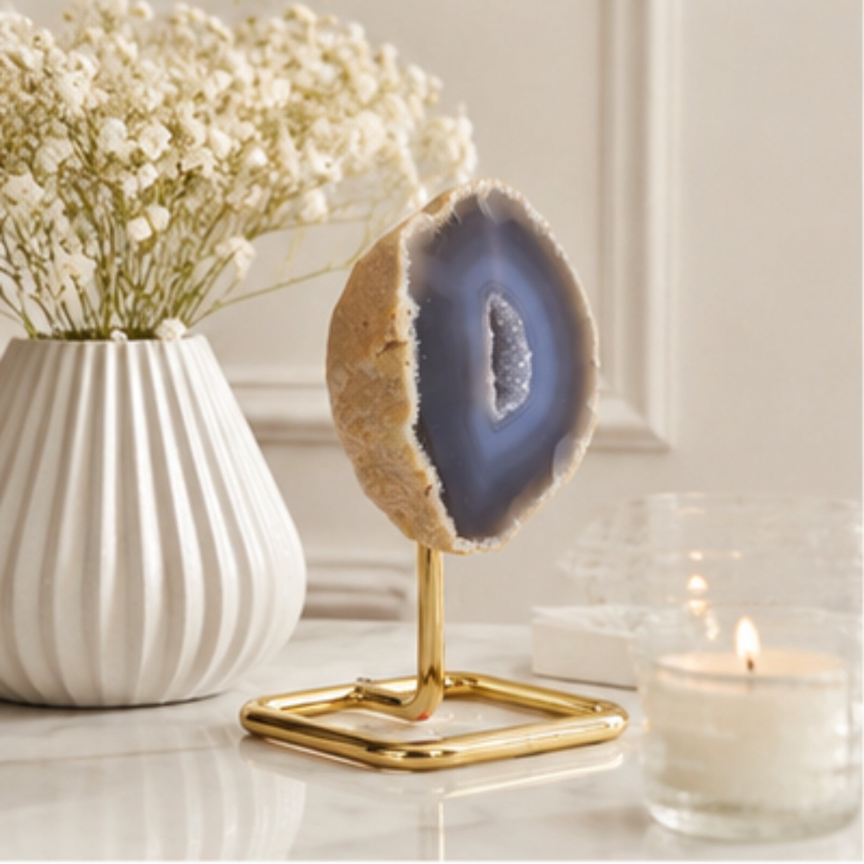Achat Geode auf Metallständer 12-13 cm Kristall Druse Edelstein Deko Unikat