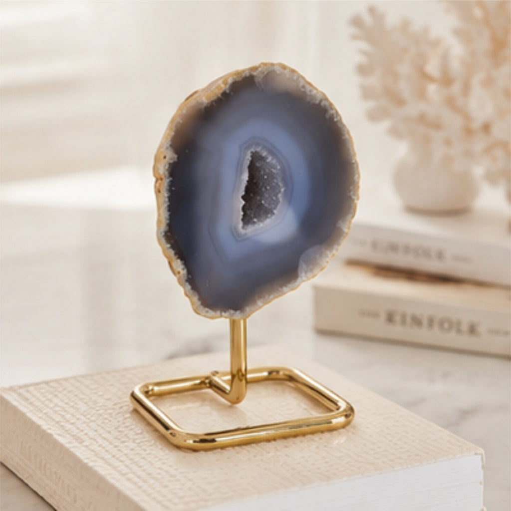 Achat Geode auf Metallständer 12-13 cm Kristall Druse Edelstein Deko Unikat