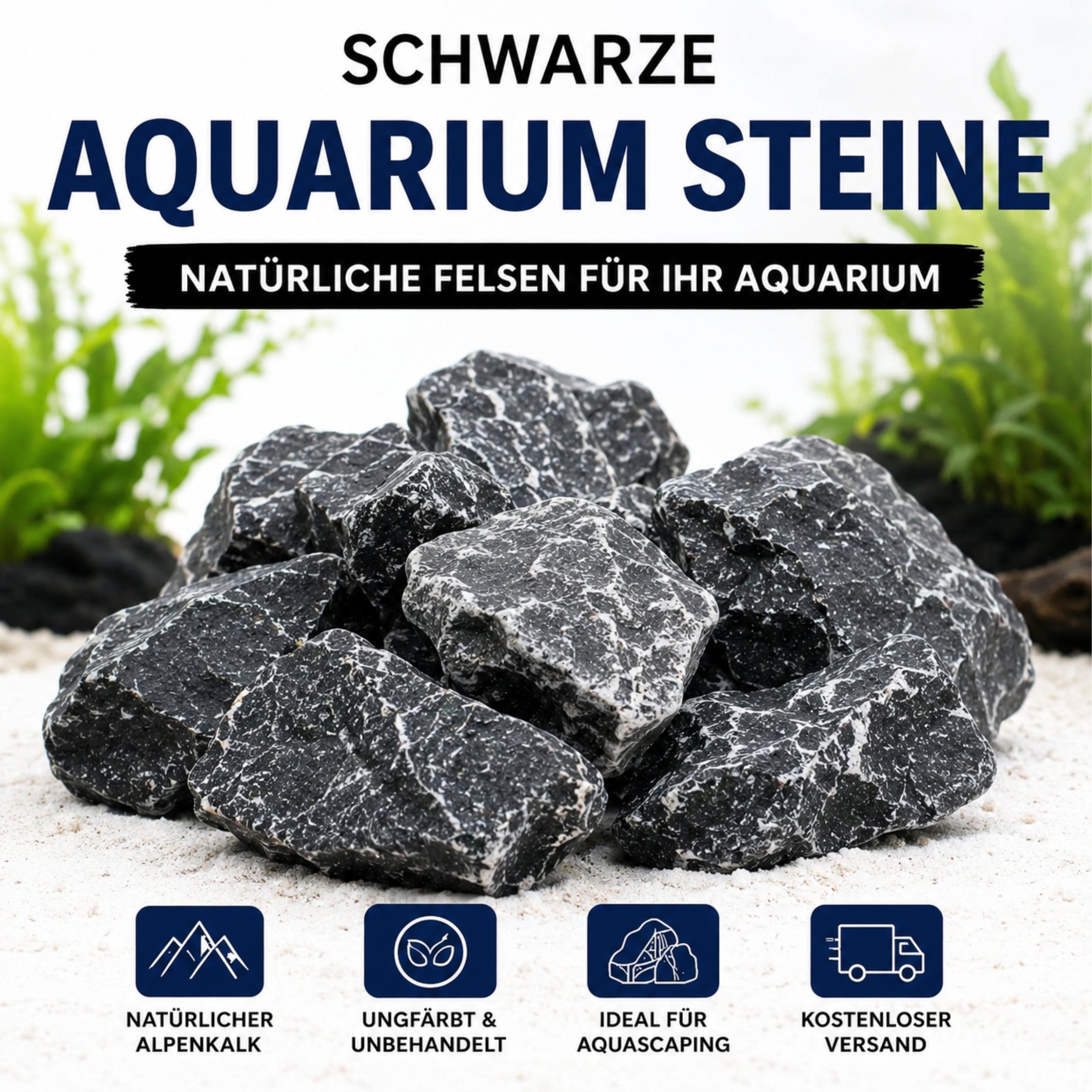 Aquarium Steine Schwarz 6-15cm Malawi Felsen Tanganjika Aquascaping Deko