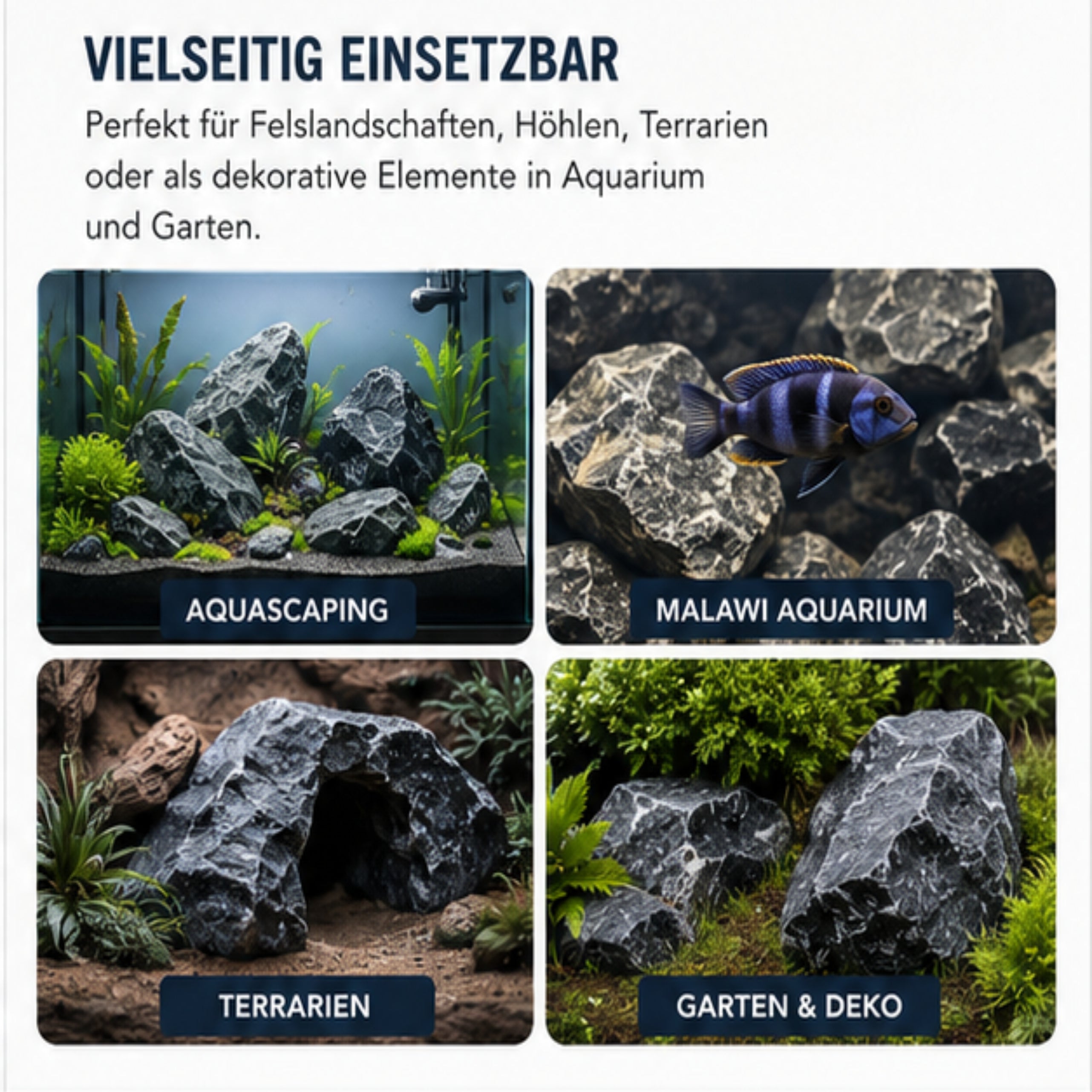 Aquarium Steine Schwarz 6-15cm Malawi Felsen Tanganjika Aquascaping Deko