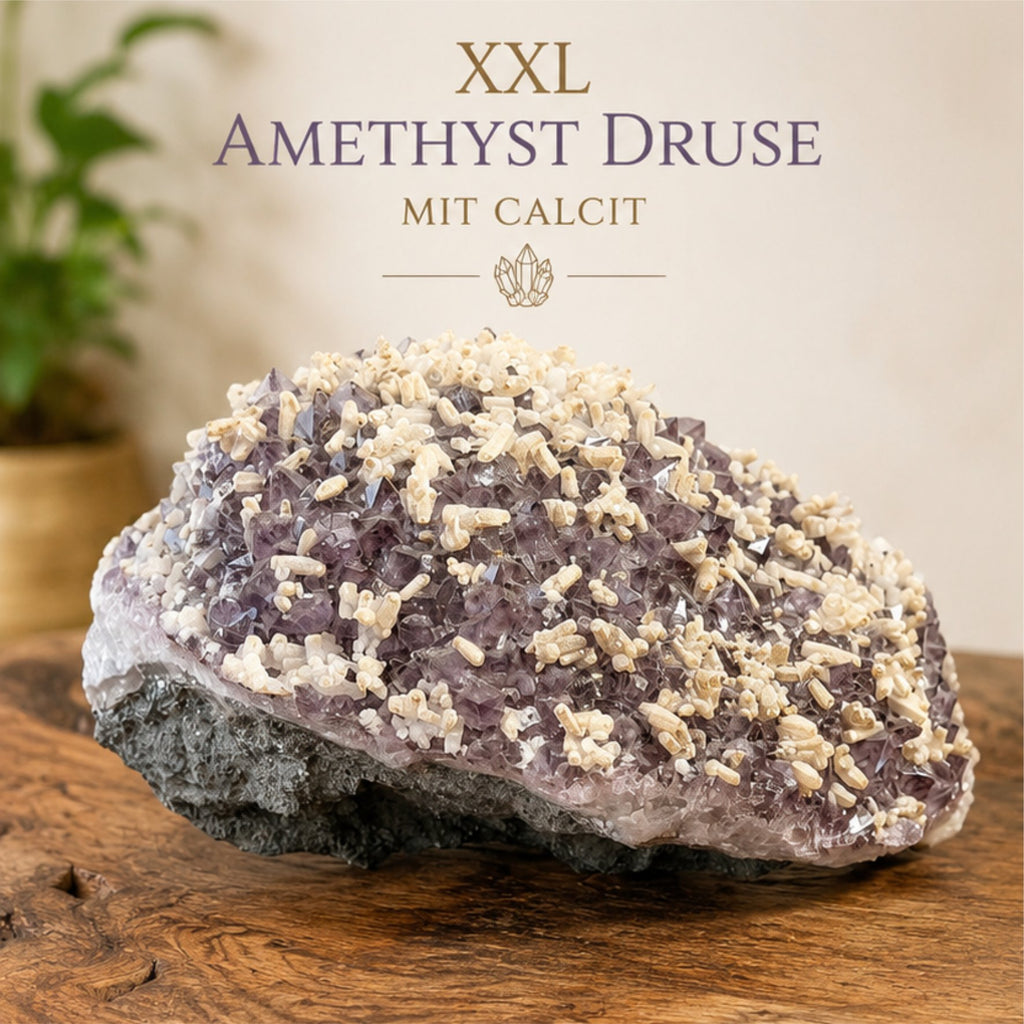 XXL Amethyst Druse mit Calcit |  12 kg Unikat | großer Kristall Rohstein Deko