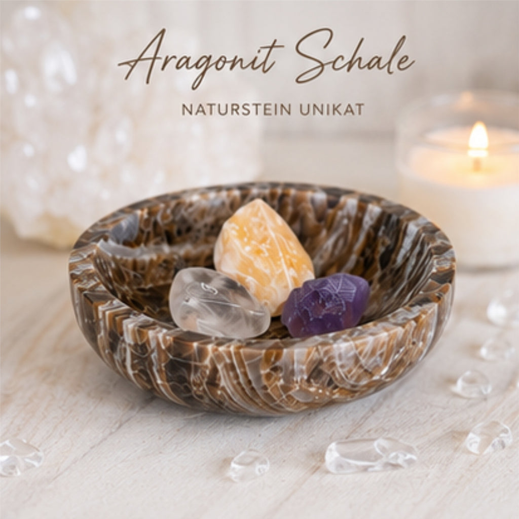 Aragonit Schale 9,5 cm Edelstein Schale Naturstein Deko Schmuckschale Braun