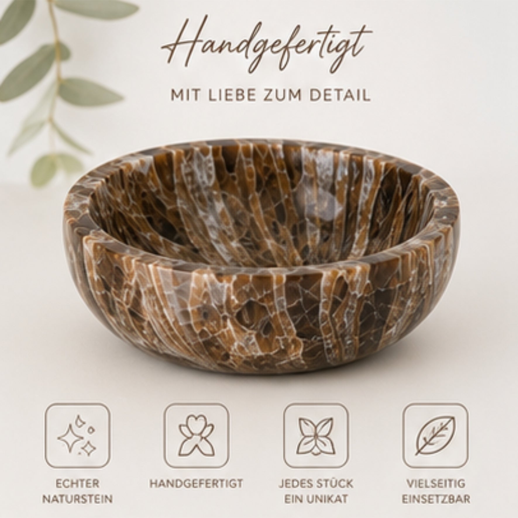 Aragonit Schale 9,5 cm Edelstein Schale Naturstein Deko Schmuckschale Braun