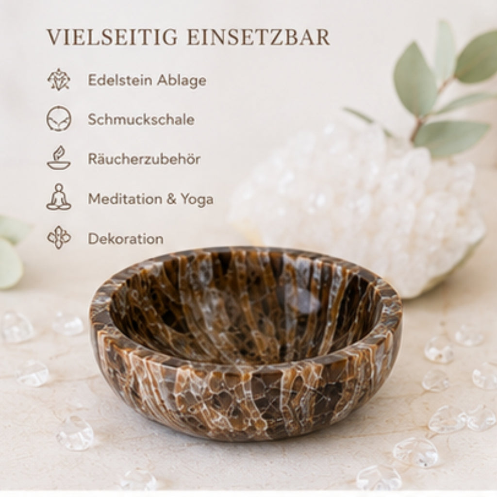 Aragonit Schale 9,5 cm Edelstein Schale Naturstein Deko Schmuckschale Braun