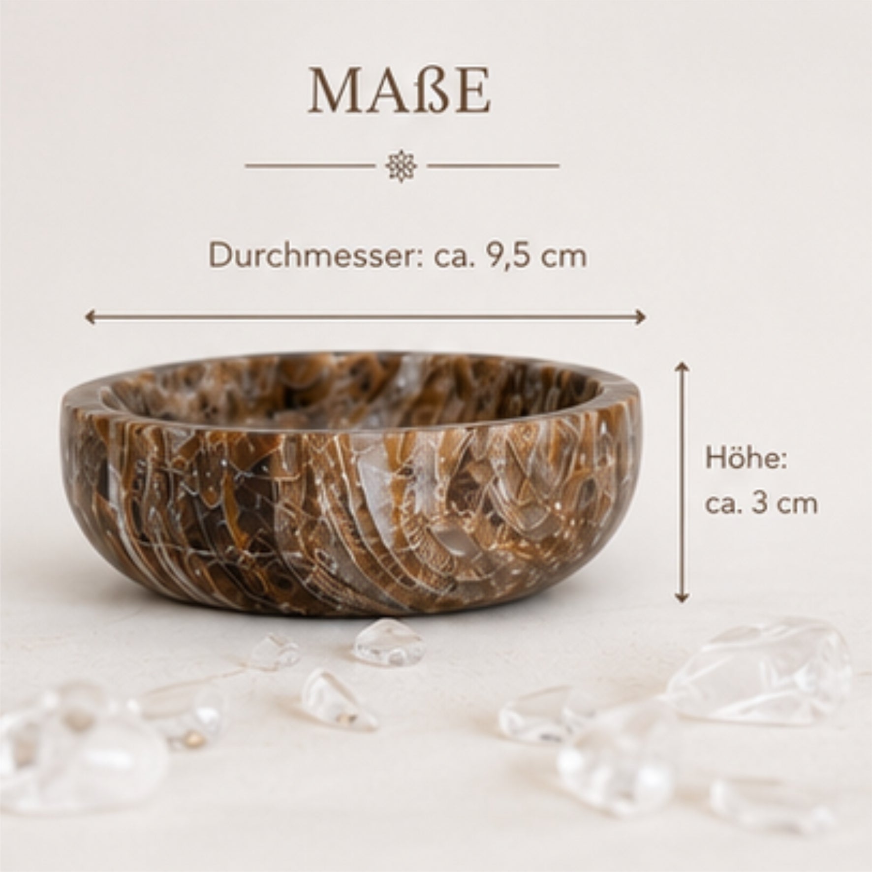 Aragonit Schale 9,5 cm Edelstein Schale Naturstein Deko Schmuckschale Braun
