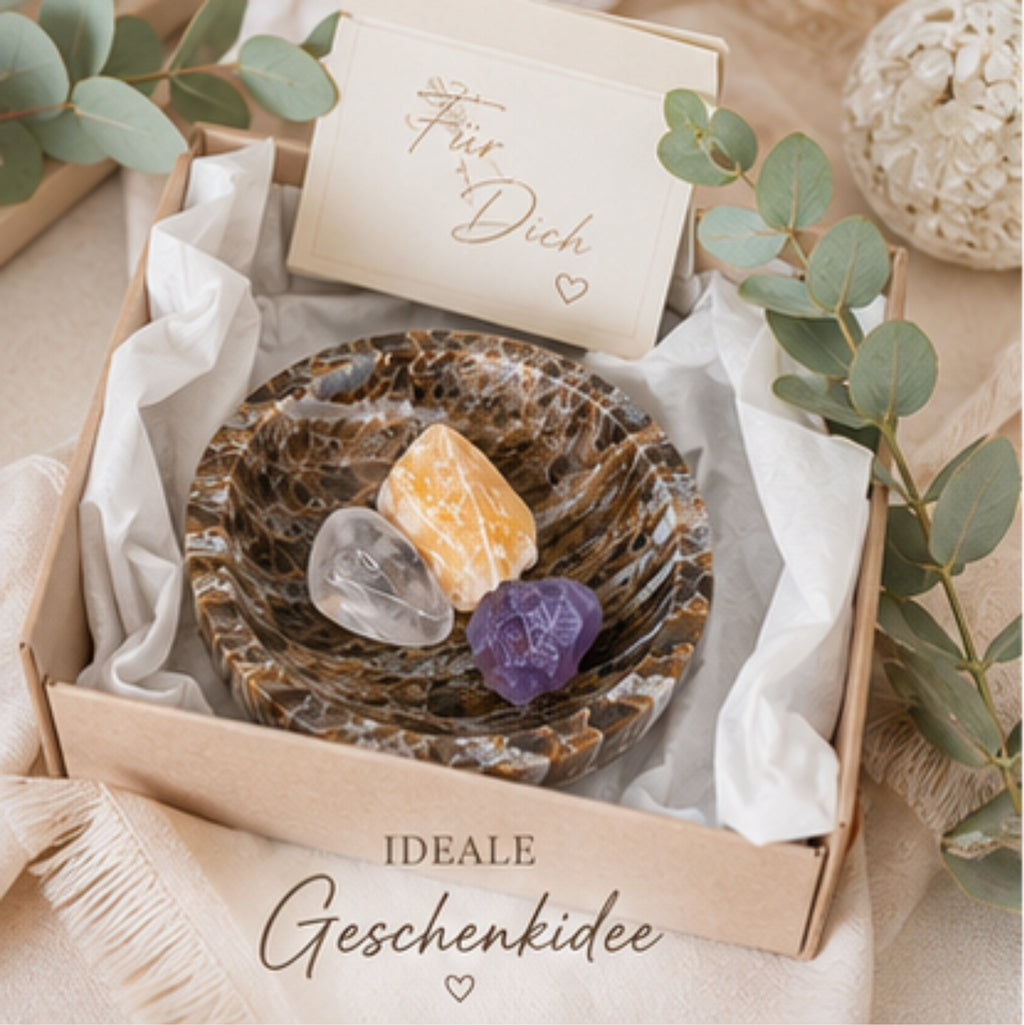 Aragonit Schale 9,5 cm Edelstein Schale Naturstein Deko Schmuckschale Braun