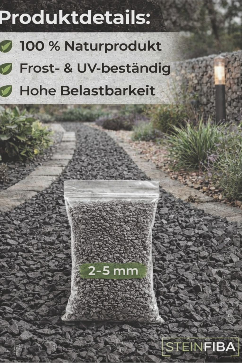 Basaltsplitt Anthrazit 2–5 mm Ziersplitt Naturstein Garten Wege Terrasse Deko
