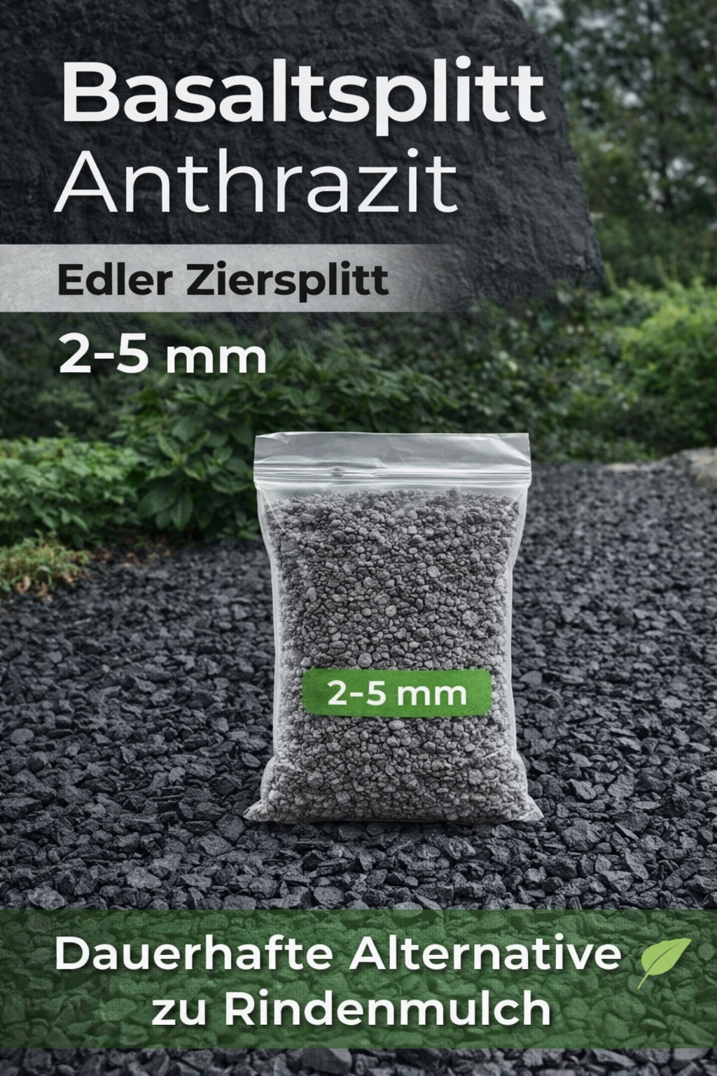 Basaltsplitt Anthrazit 2–5 mm Ziersplitt Naturstein Garten Wege Terrasse Deko