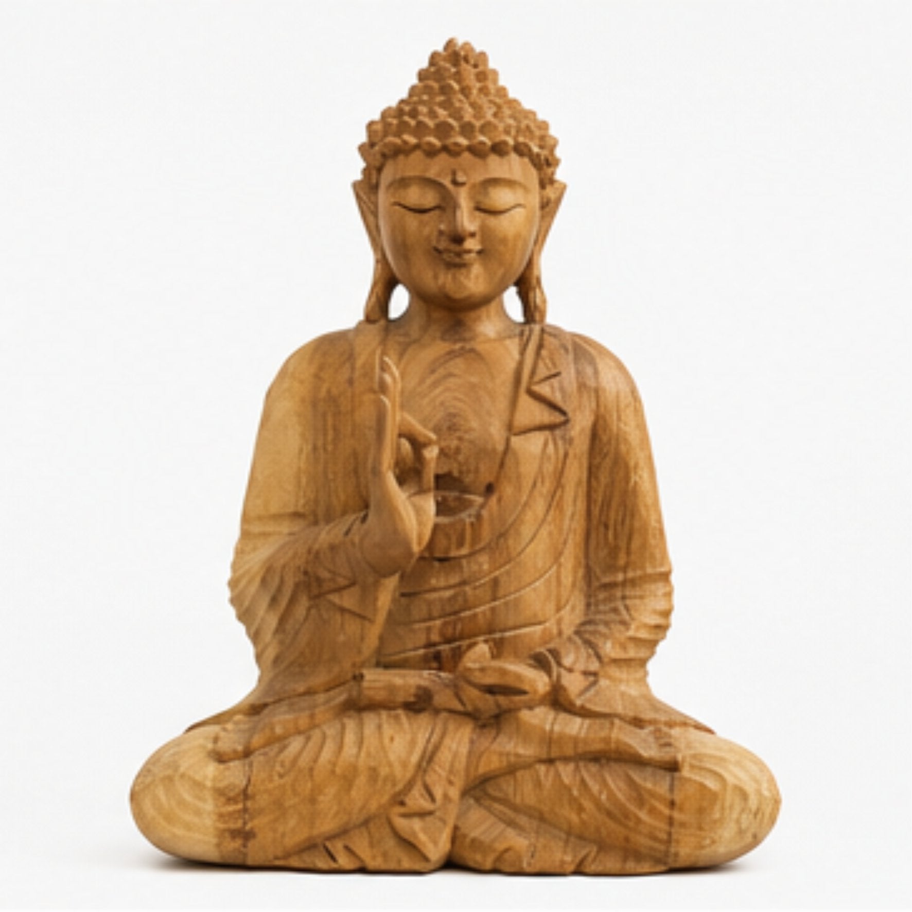 Buddha Figur Holz 32 cm handgeschnitzt Bali Statue Suarholz Meditation Zen Deko