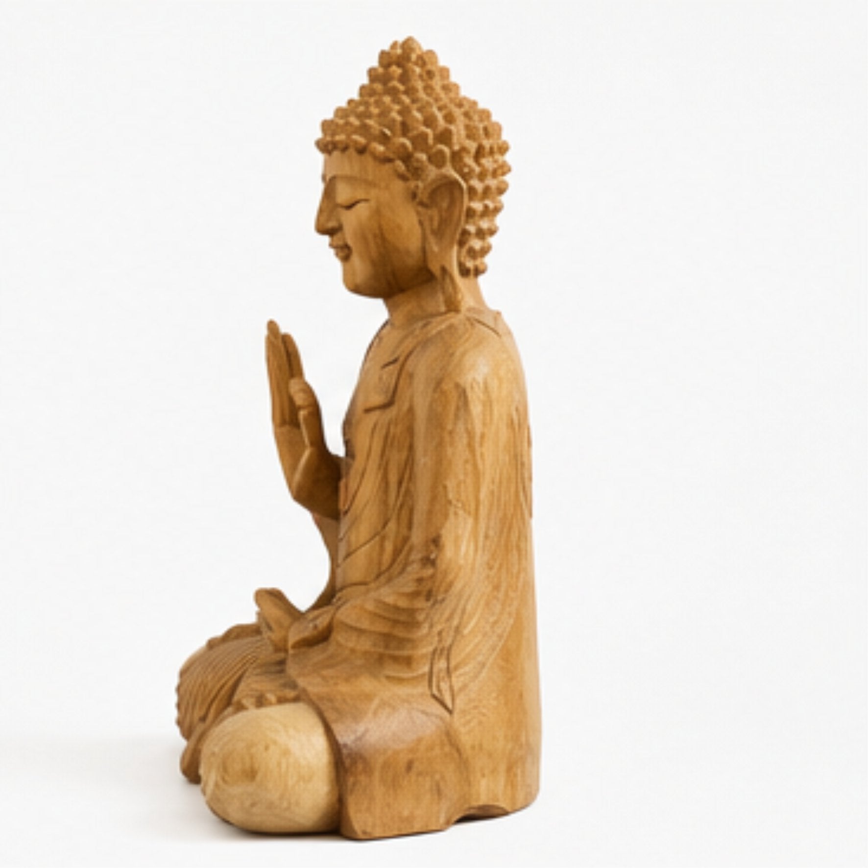 Buddha Figur Holz 32 cm handgeschnitzt Bali Statue Suarholz Meditation Zen Deko