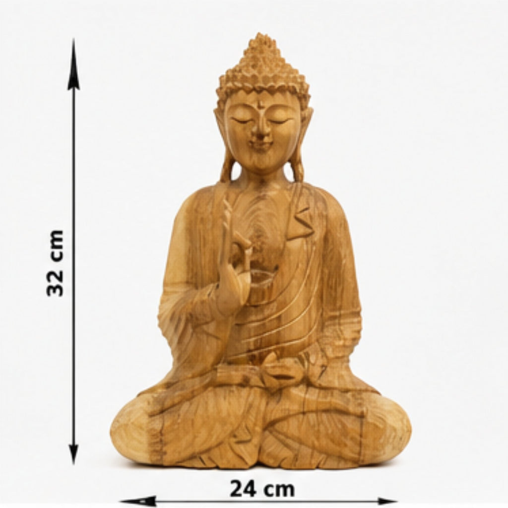 Buddha Figur Holz 32 cm handgeschnitzt Bali Statue Suarholz Meditation Zen Deko