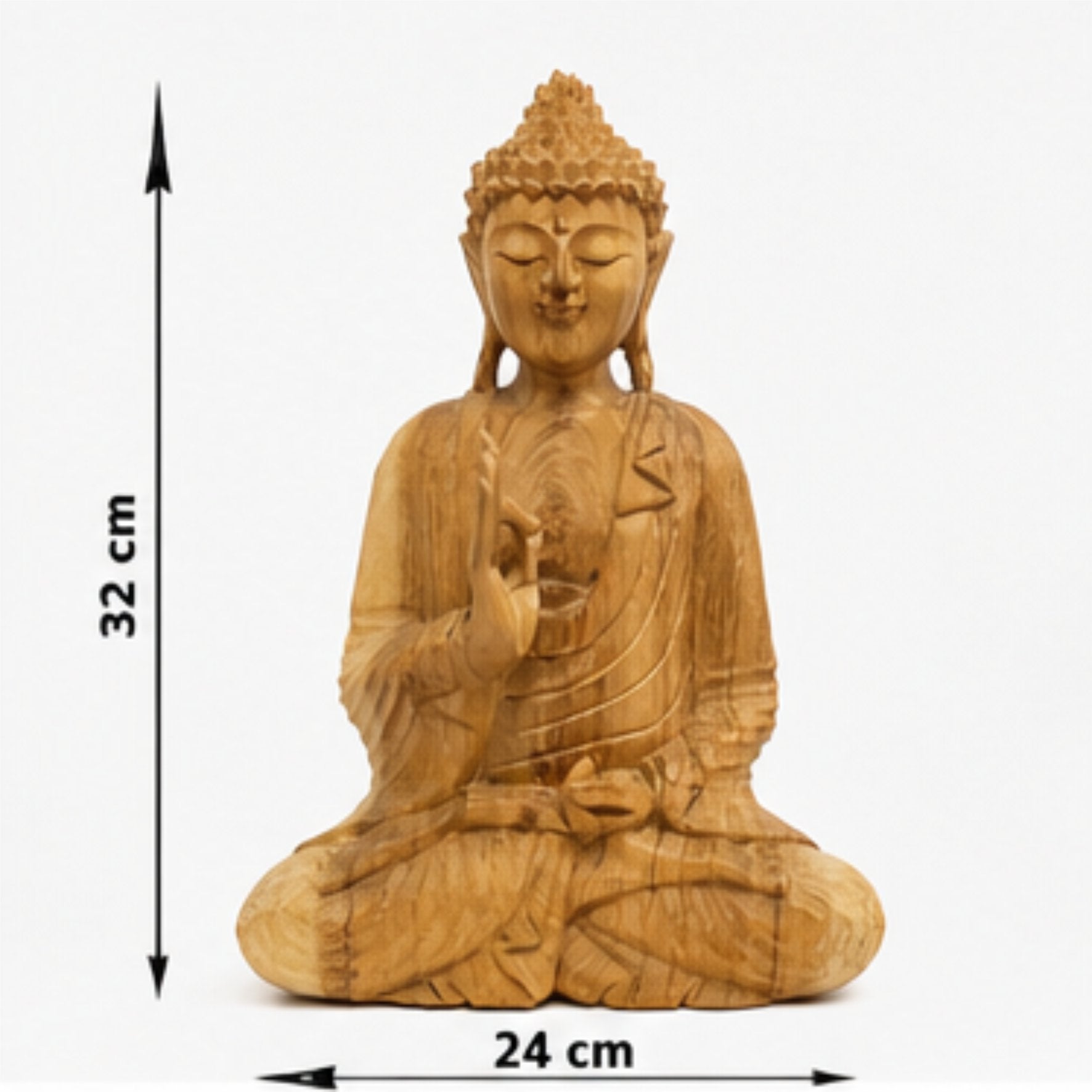 Buddha Figur Holz 32 cm handgeschnitzt Bali Statue Suarholz Meditation Zen Deko