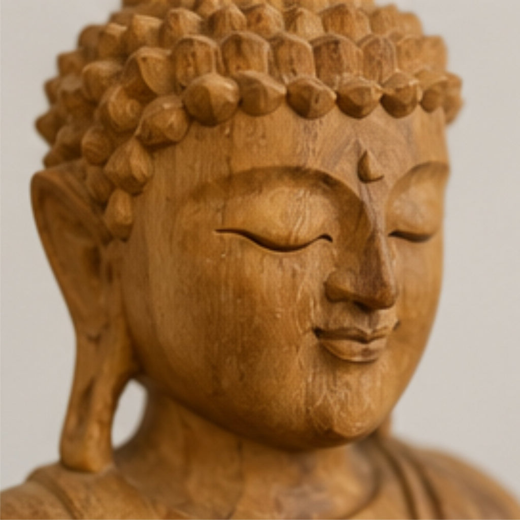 Buddha Figur Holz 32 cm handgeschnitzt Bali Statue Suarholz Meditation Zen Deko
