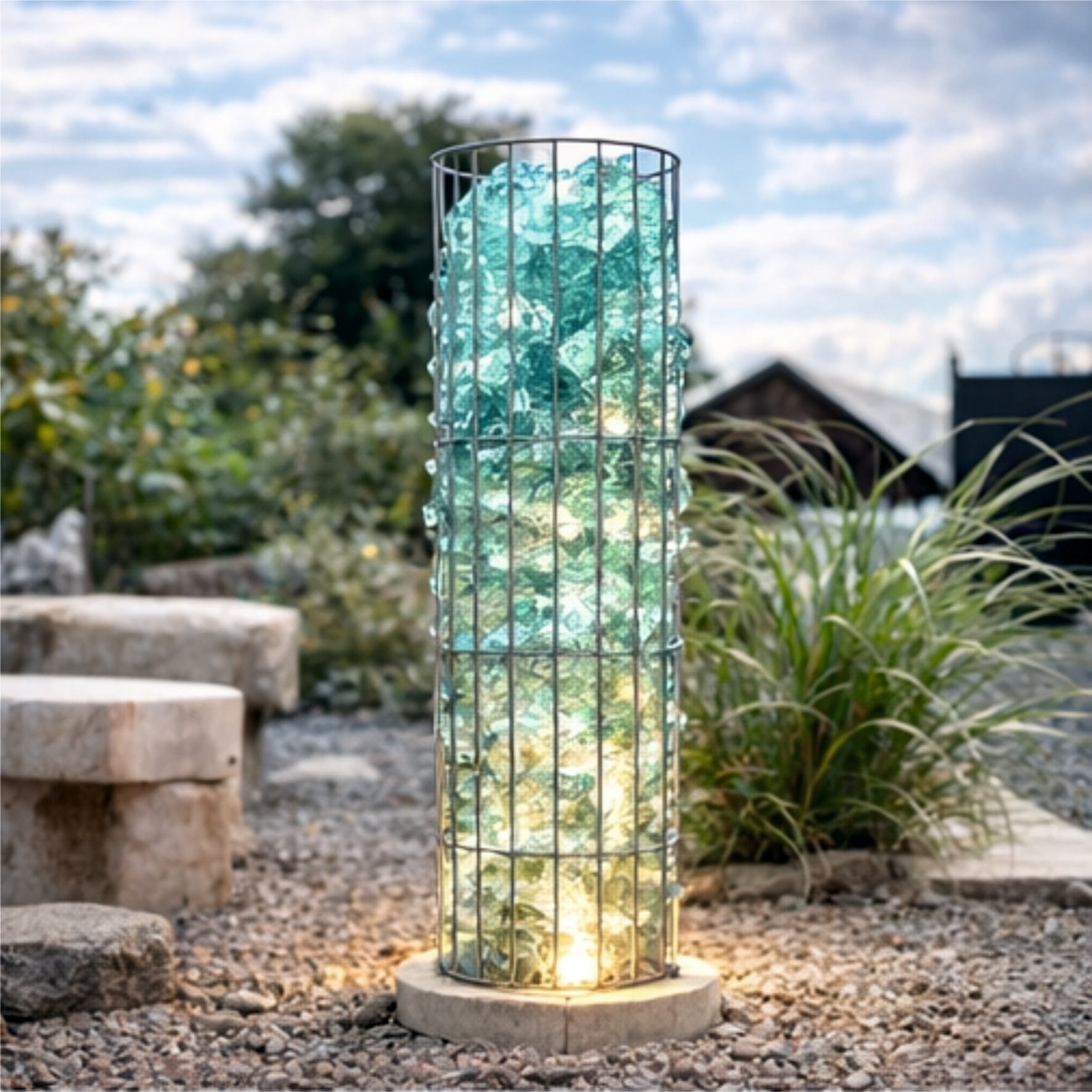 Türkise Glasbrocken 60-120 mm Gabionen Glassteine Deko Garten Steinkorb