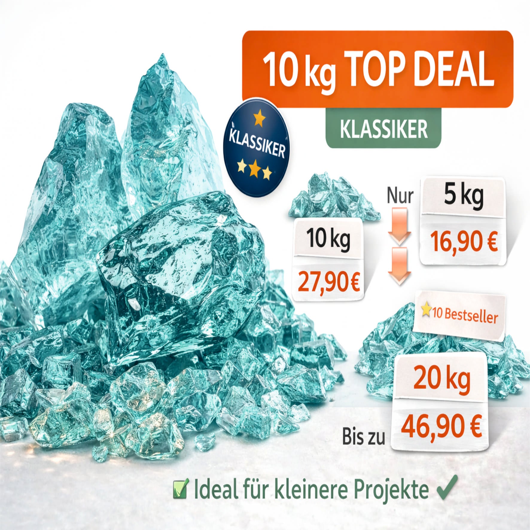Türkise Glasbrocken 60-120 mm Gabionen Glassteine Deko Garten Steinkorb