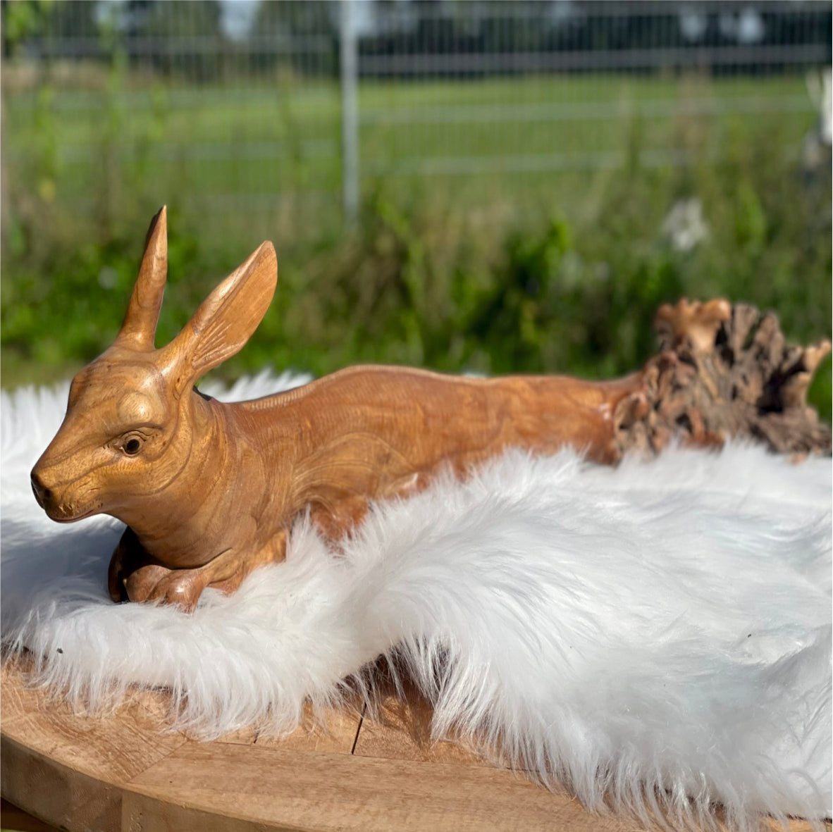Holzskulptur Hase 70cm Wurzelholz handgeschnitzt Bali Unikat Deko
