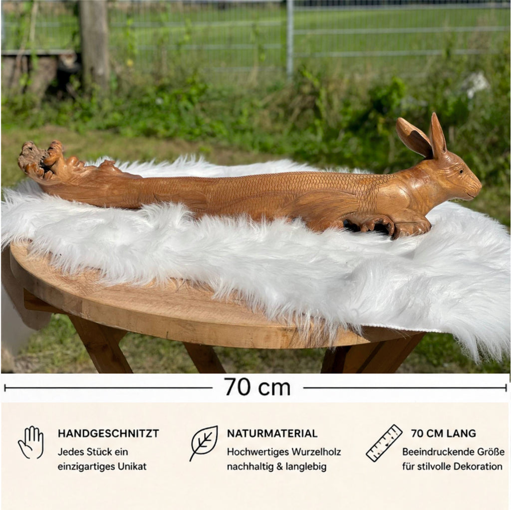 Holzskulptur Hase 70cm Wurzelholz handgeschnitzt Bali Unikat Deko