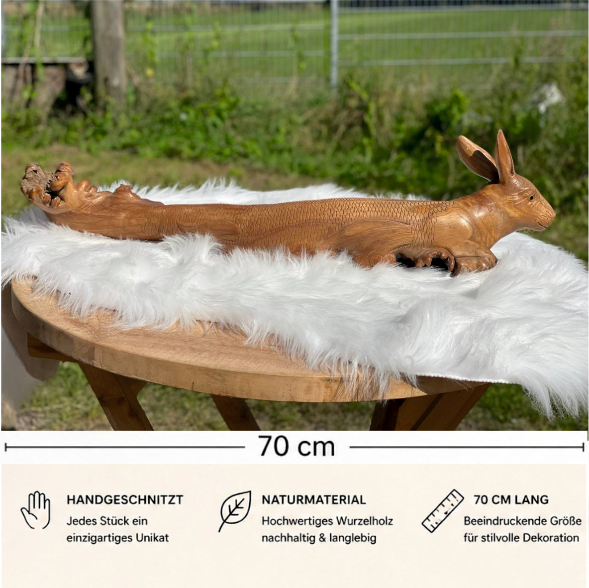 Holzskulptur Hase 70cm Wurzelholz handgeschnitzt Bali Unikat Deko