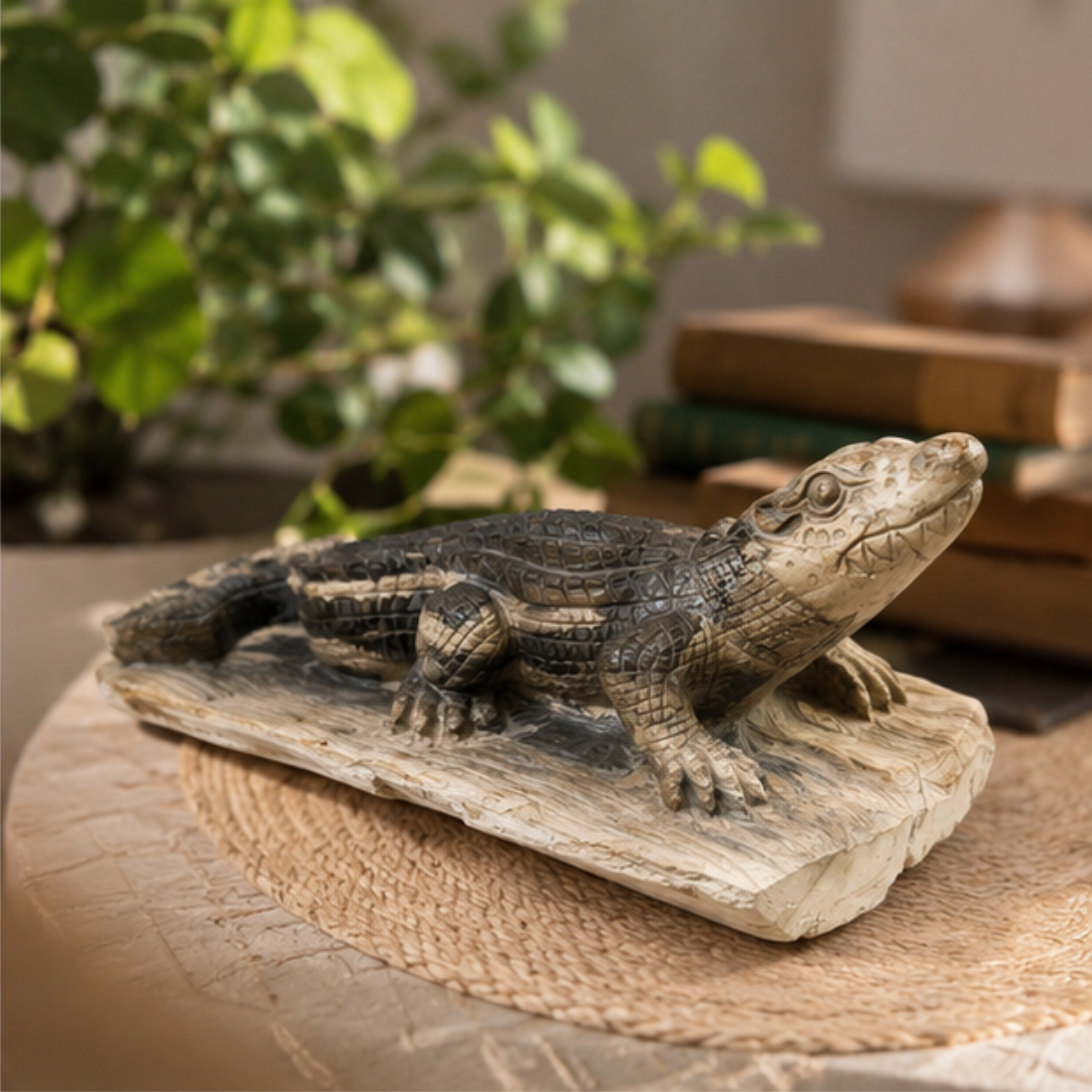 Krokodil Fossil Petrified Wood Holzskulptur Unikat Naturstein Deko 25 cm