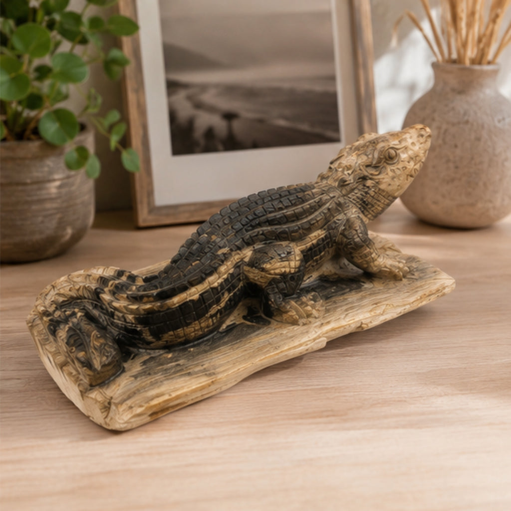 Krokodil Fossil Petrified Wood Holzskulptur Unikat Naturstein Deko 25 cm