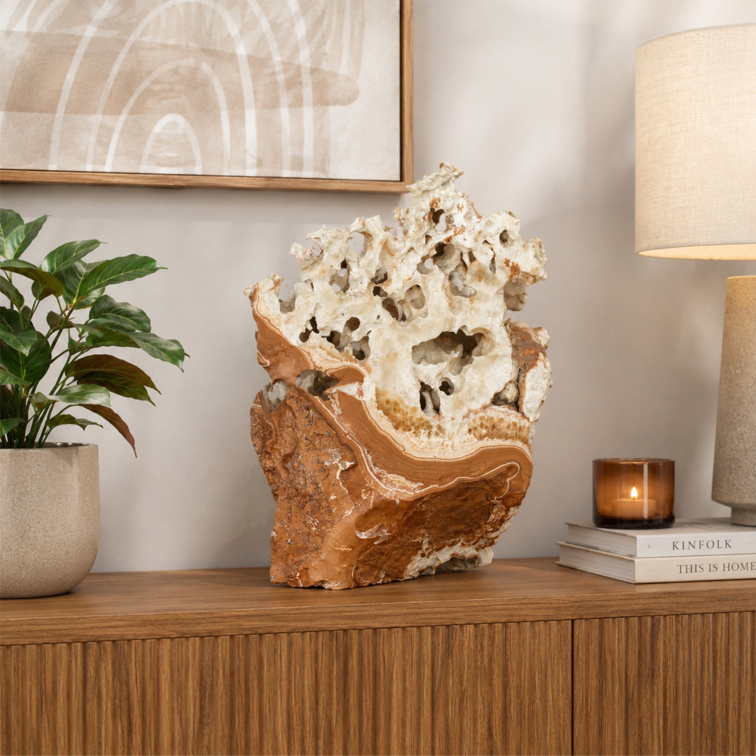 Naturstein Skulptur Unikat 31 cm Korallenstein Lochstein Wohnraum Deko