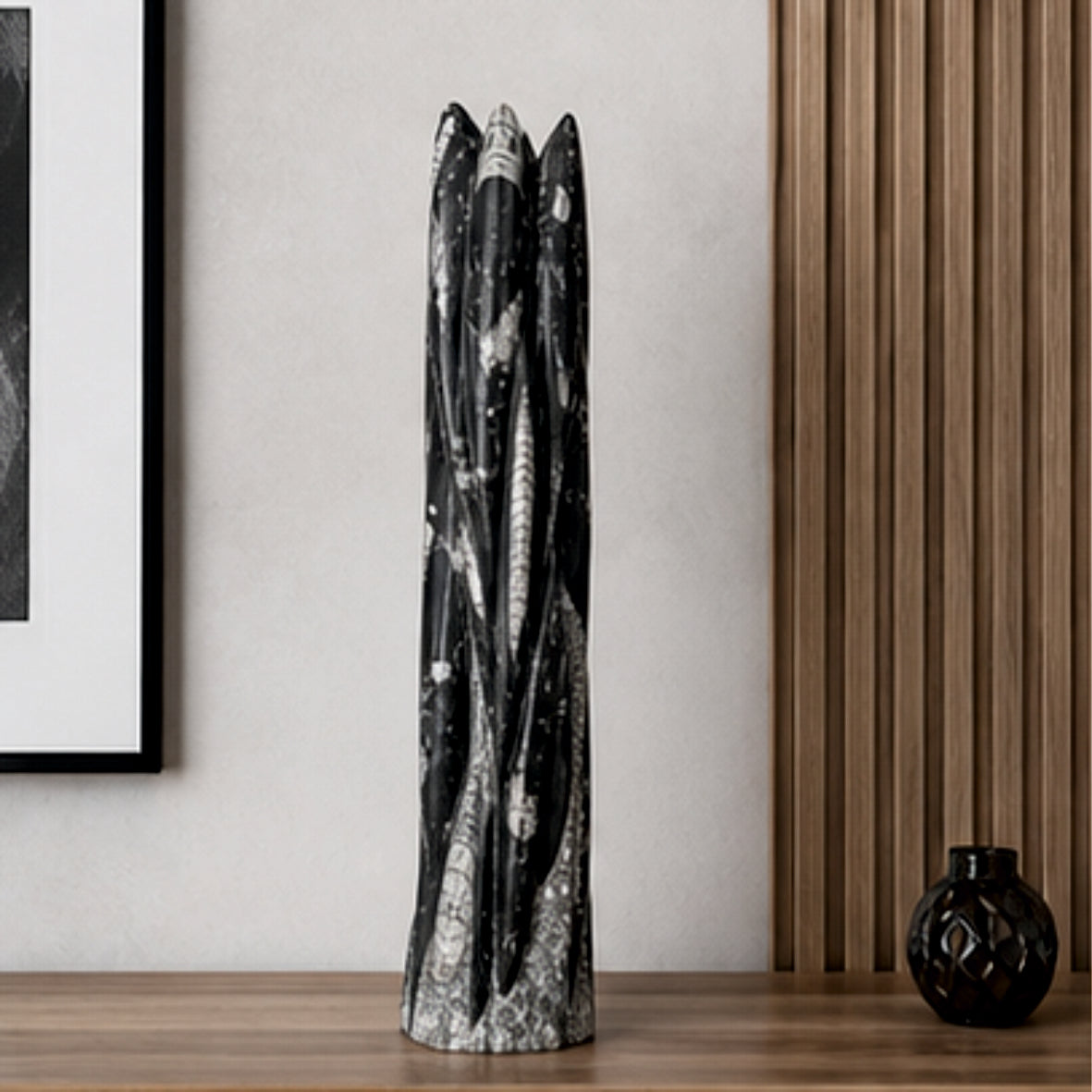 Orthoceras Fossil Skulptur gross Marmor Turm Naturstein Deko 55cm Unikat