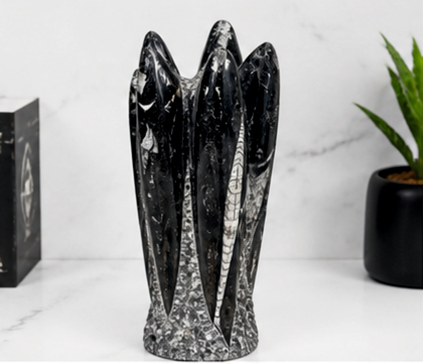 Orthoceras Fossil Skulptur klein Marmor Turm Naturstein Deko 20cm Unikat