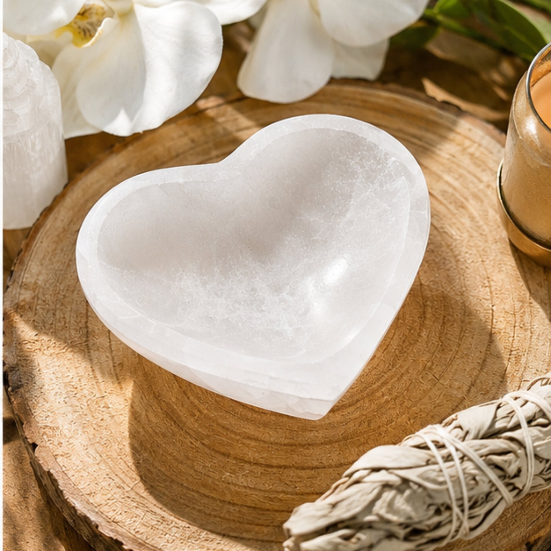 Selenit Herzschale 12 cm Ladeschale Duftschale Edelstein Naturstein Deko