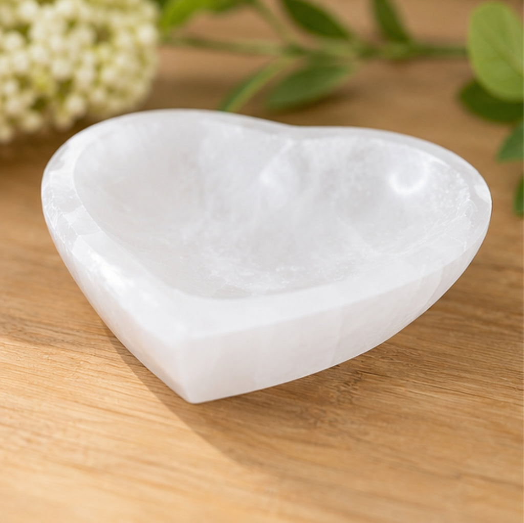 Selenit Herzschale 12 cm Ladeschale Duftschale Edelstein Naturstein Deko
