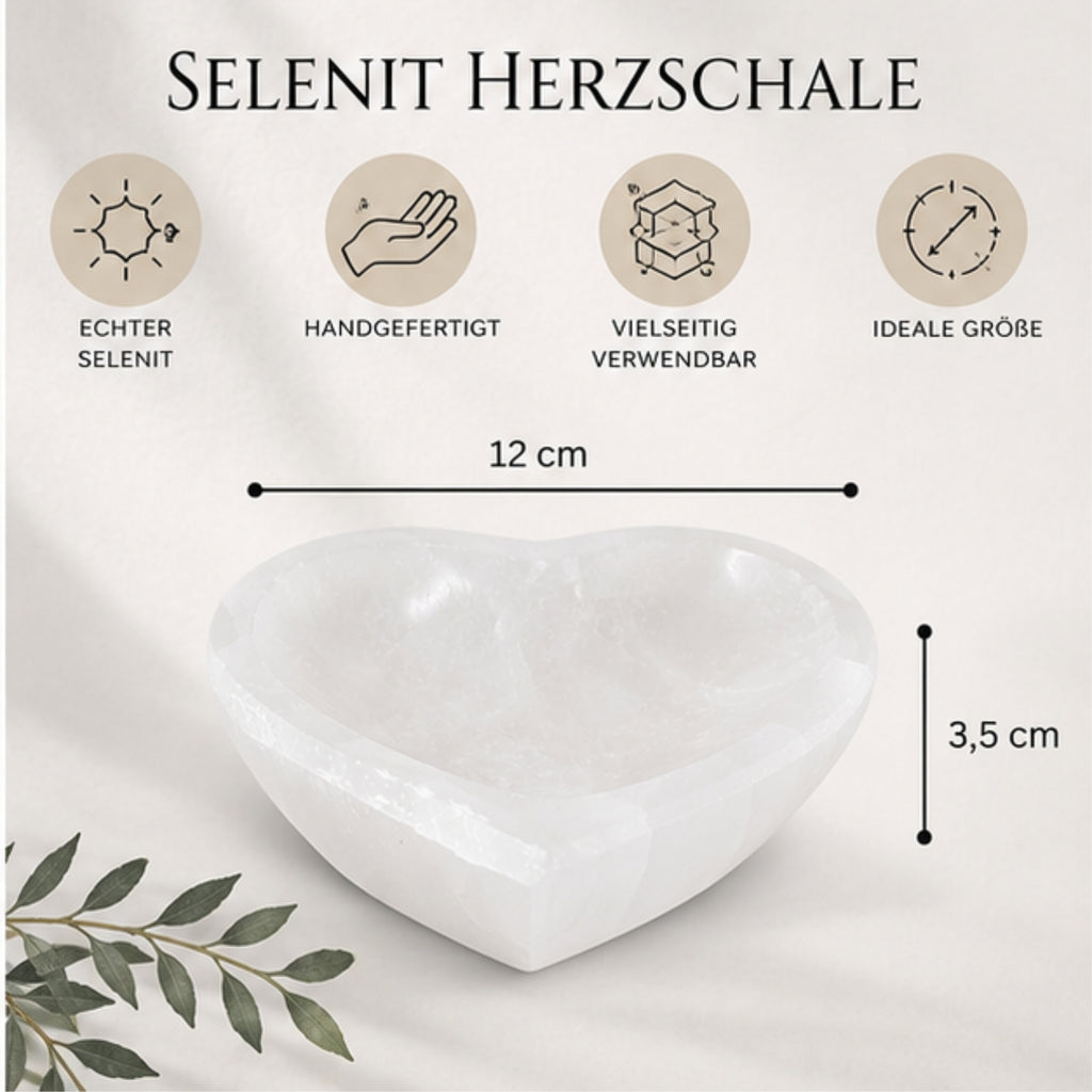 Selenit Herzschale 12 cm Ladeschale Duftschale Edelstein Naturstein Deko