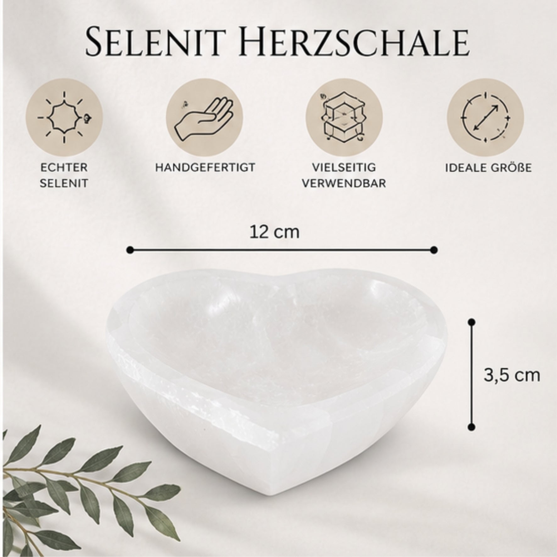 Selenit Herzschale 12 cm Ladeschale Duftschale Edelstein Naturstein Deko