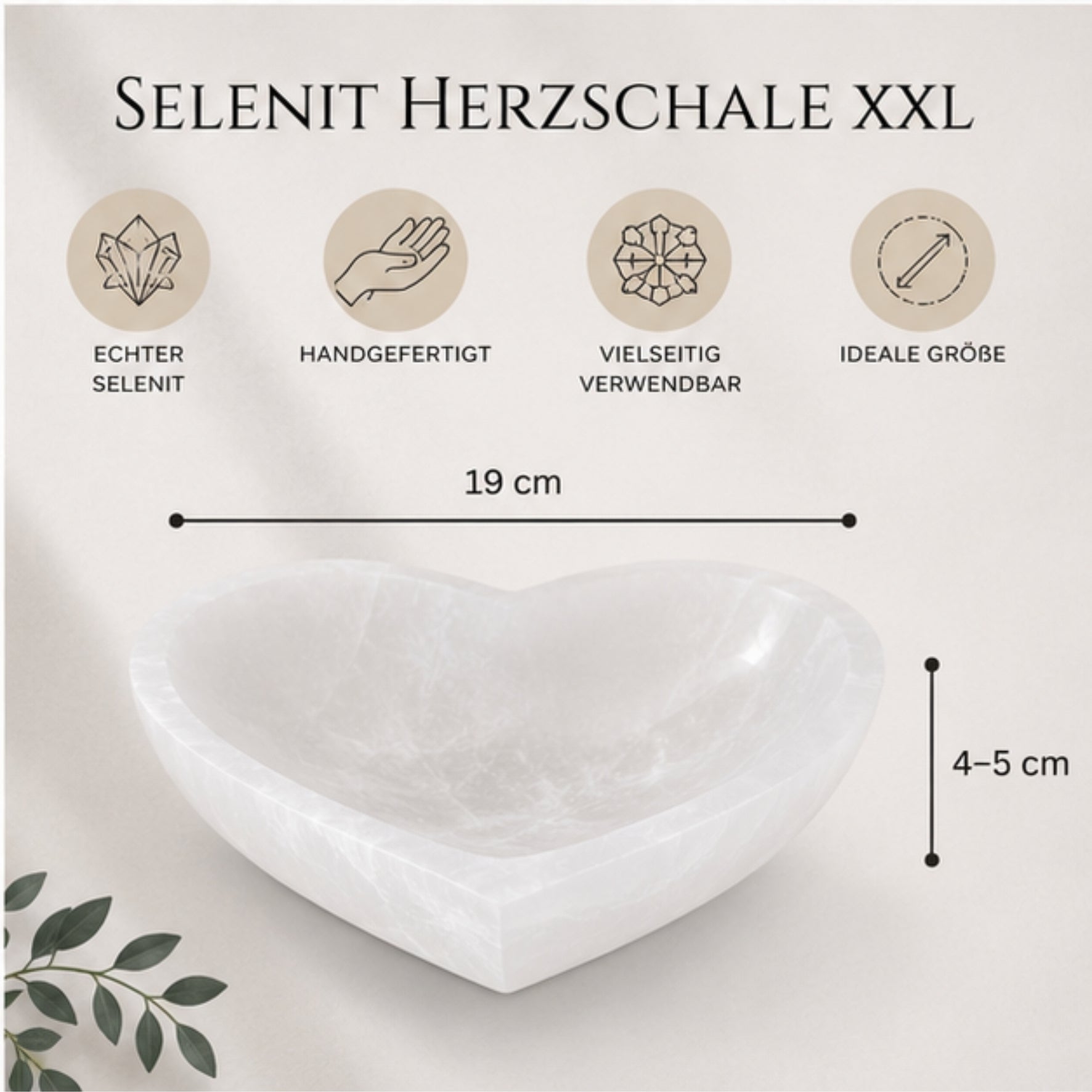 Selenit Ladeschale HerzformXXL Ø 19 cm Schmuckschale Naturstein Geschenk