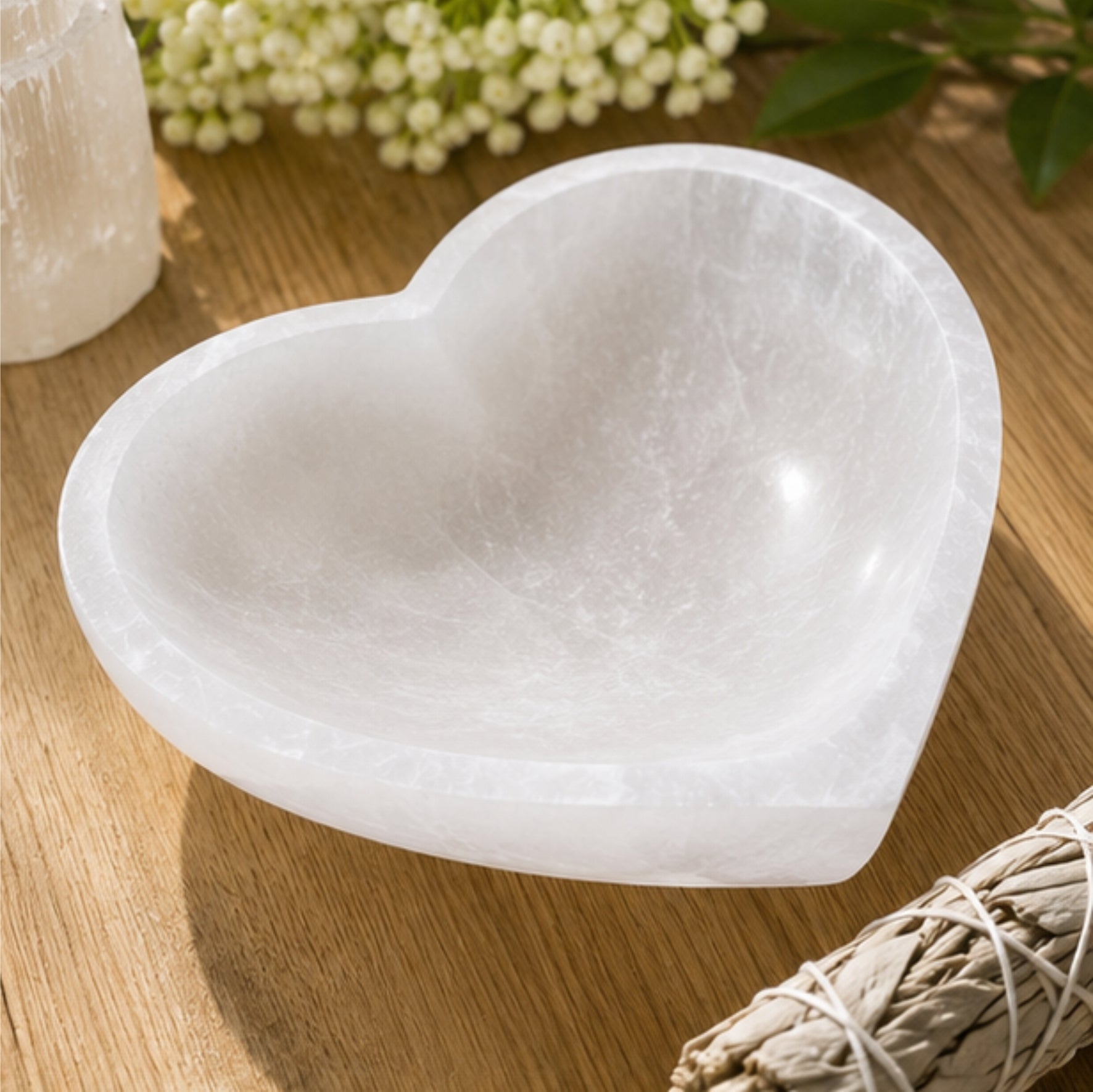 Selenit Ladeschale HerzformXXL Ø 19 cm Schmuckschale Naturstein Geschenk