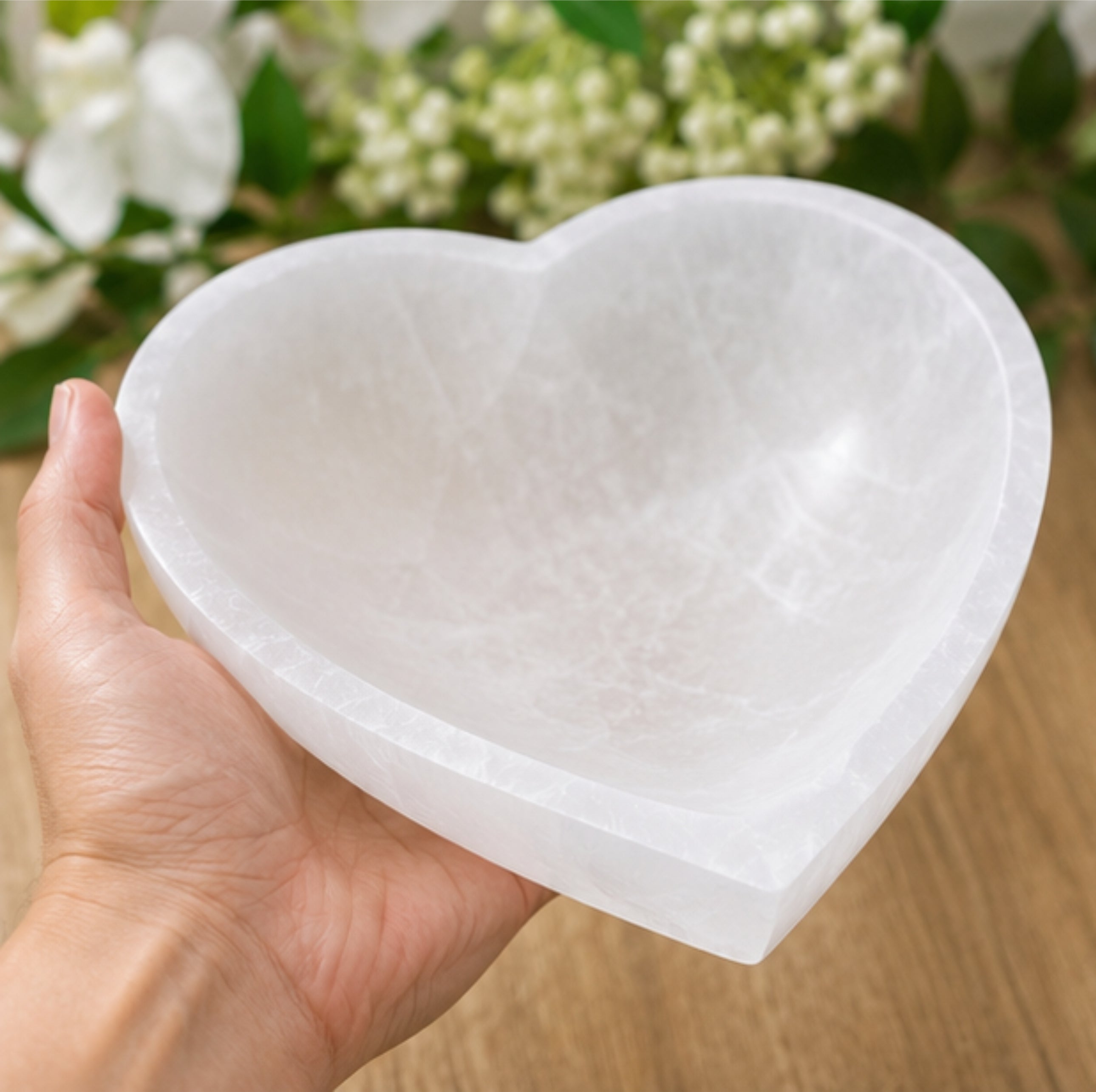 Selenit Ladeschale HerzformXXL Ø 19 cm Schmuckschale Naturstein Geschenk