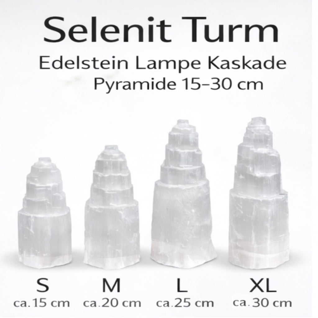 Selenit Turm 15–30 cm weiß Edelstein Lampe Rohstein Pyramide Reiki Deko Marokko