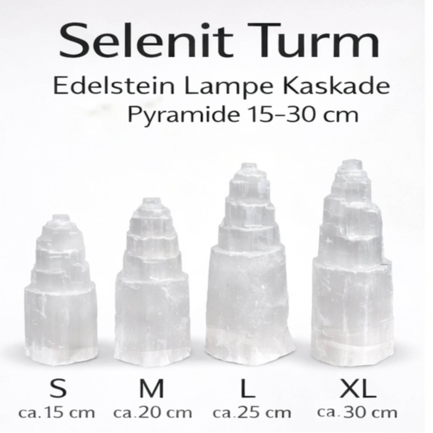 Selenit Turm 15–30 cm weiß Edelstein Lampe Rohstein Pyramide Reiki Deko Marokko