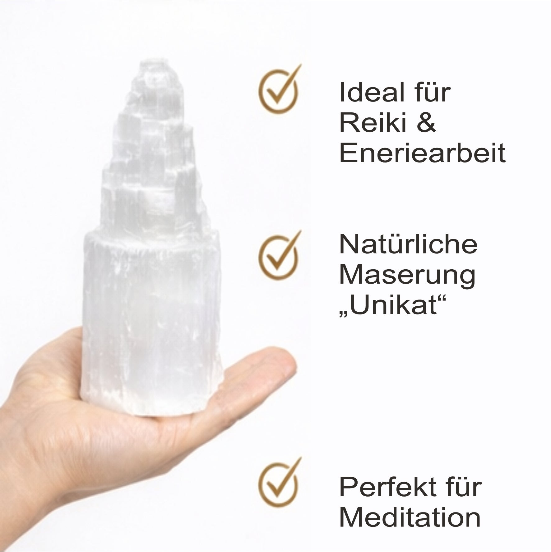 Selenit Turm 15–30 cm weiß Edelstein Lampe Rohstein Pyramide Reiki Deko Marokko