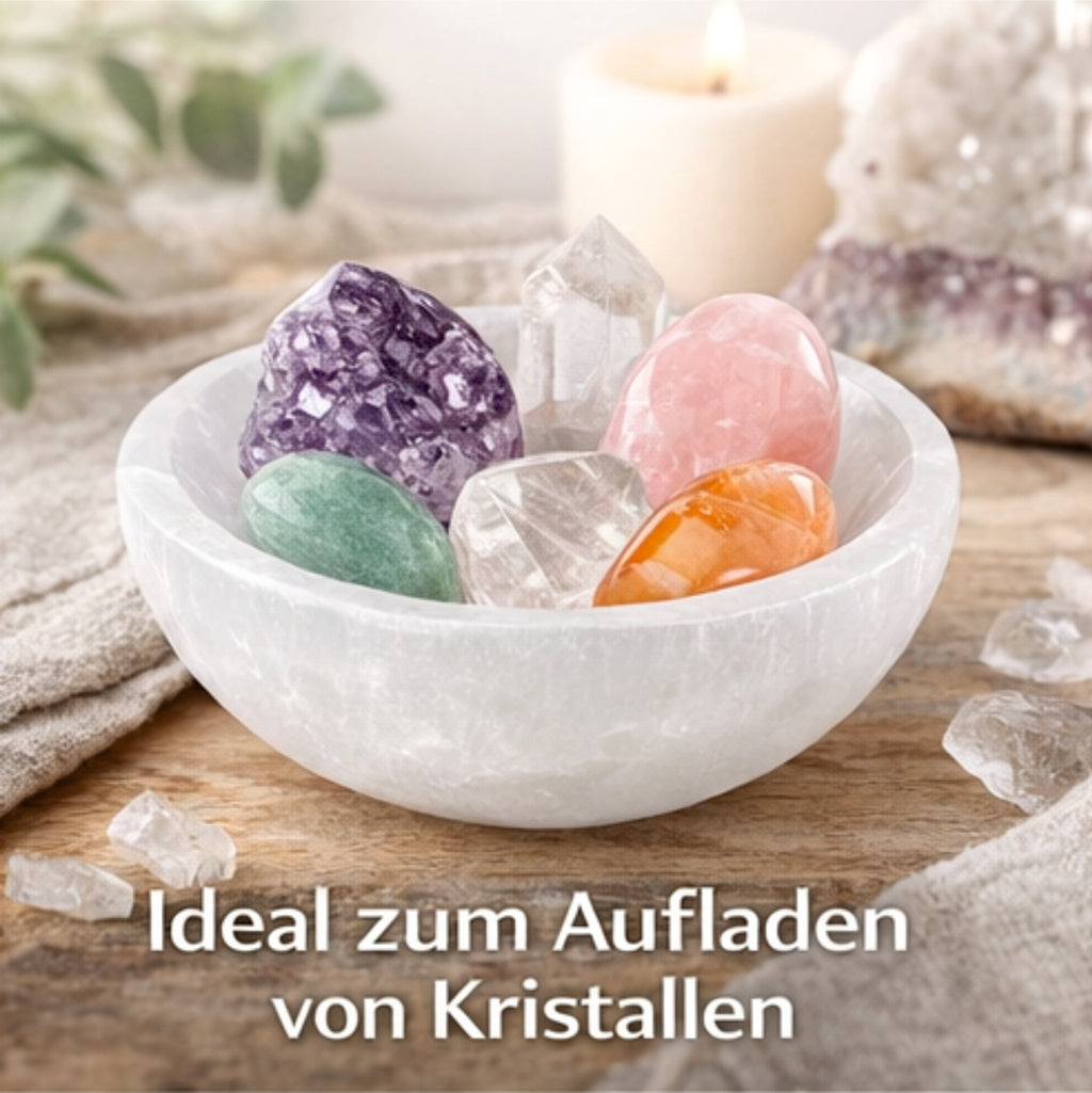 Selenit Schale 10 cm rund – Aufladeschale für Kristalle Edelsteine Deko Reiki