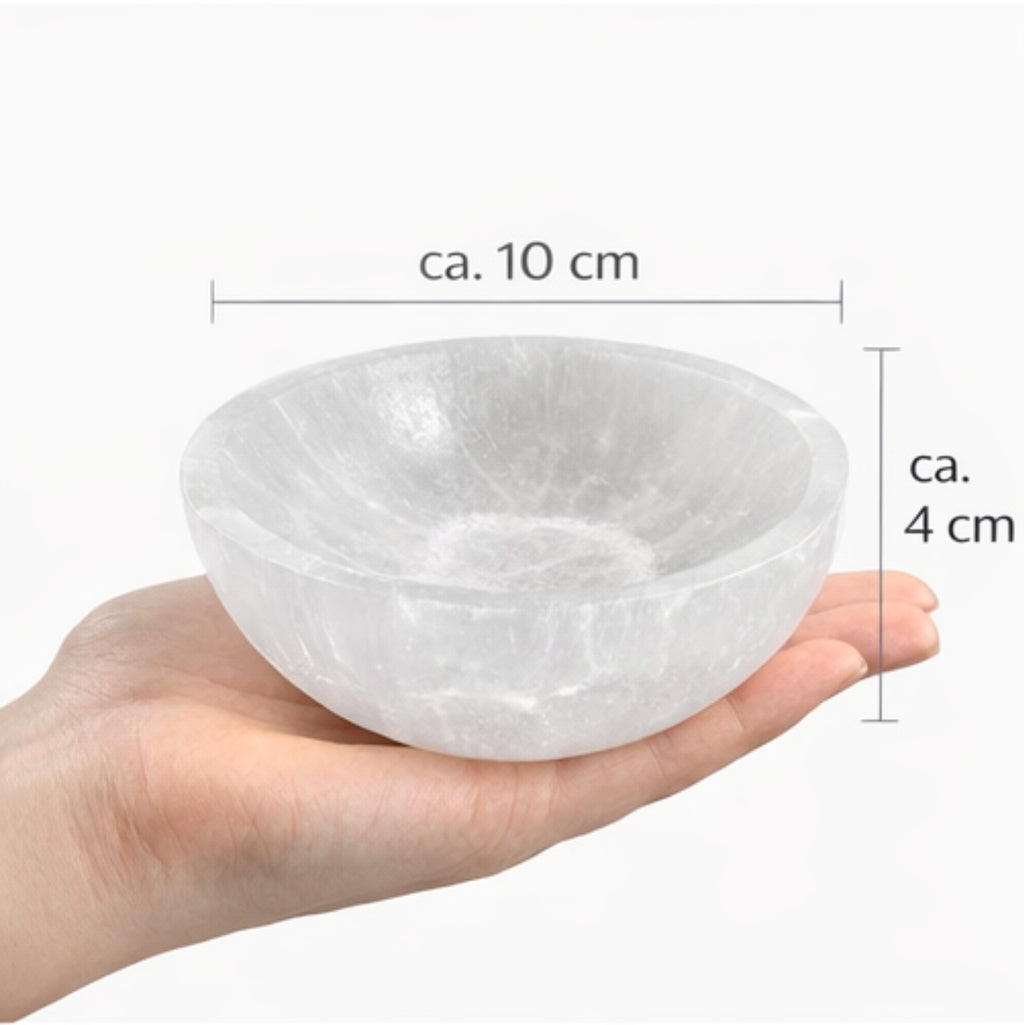 Selenit Schale 10 cm rund – Aufladeschale für Kristalle Edelsteine Deko Reiki
