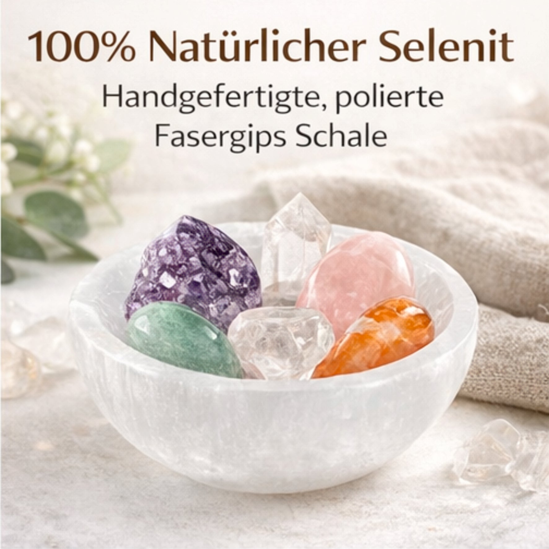Selenit Schale 10 cm rund – Aufladeschale für Kristalle Edelsteine Deko Reiki