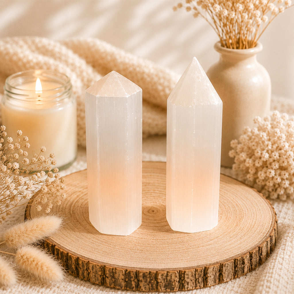 Selenit Turm Spitze 15 cm Heilstein Kristall Obelisk Deko Reiki Energie