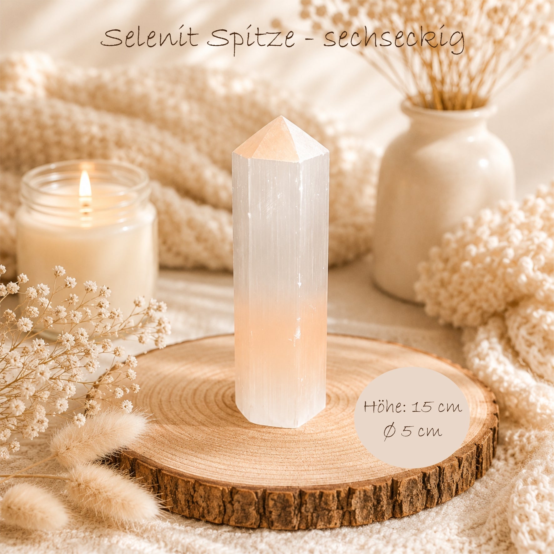 Selenit Turm Spitze 15 cm Heilstein Kristall Obelisk Deko Reiki Energie
