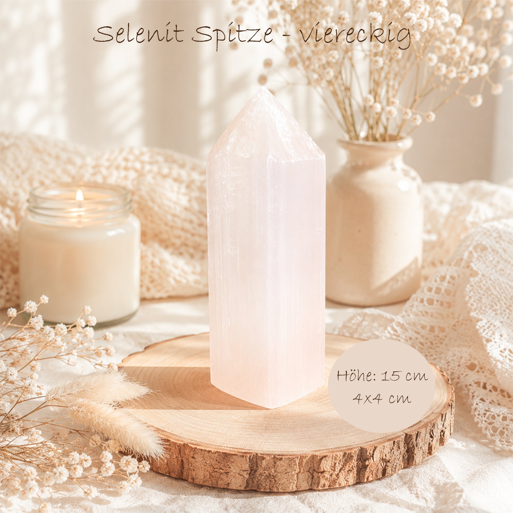 Selenit Turm Spitze 15 cm Heilstein Kristall Obelisk Deko Reiki Energie