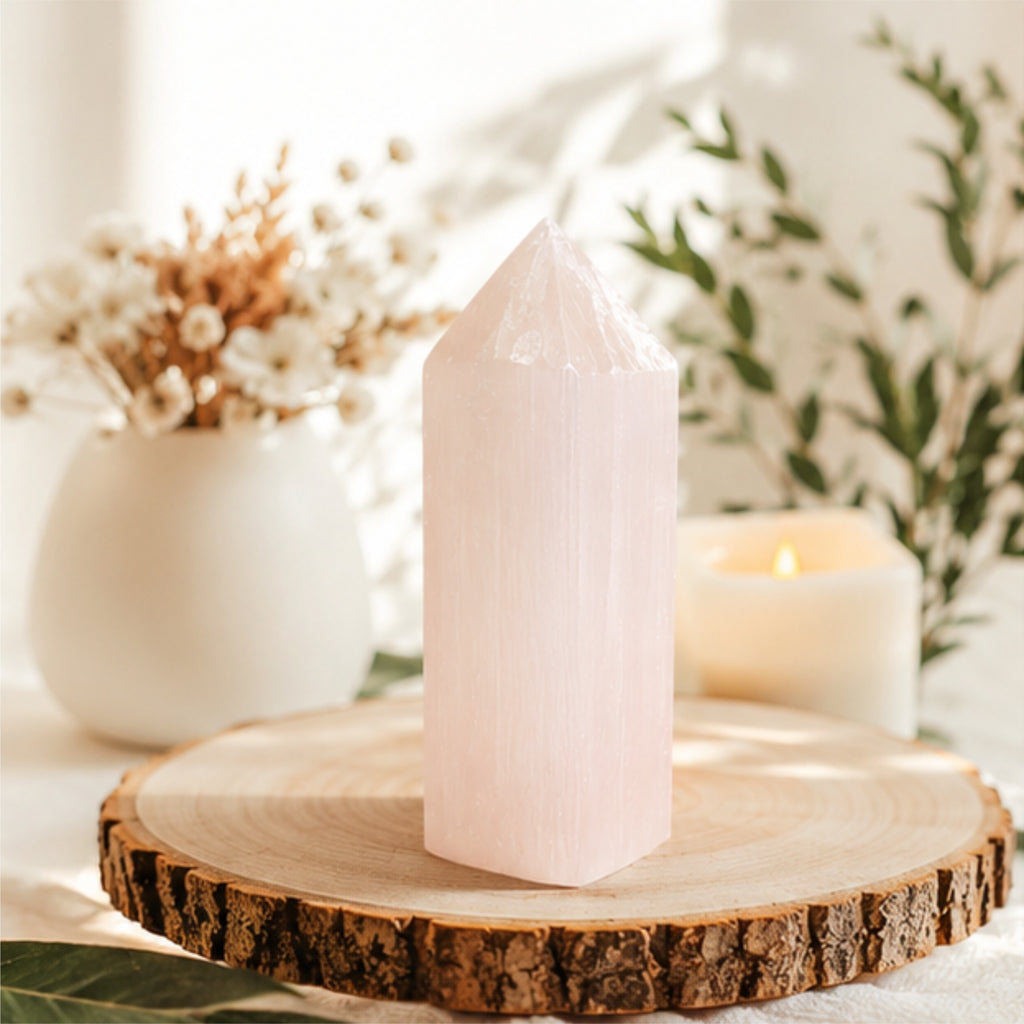 Selenit Turm Spitze 15 cm Heilstein Kristall Obelisk Deko Reiki Energie