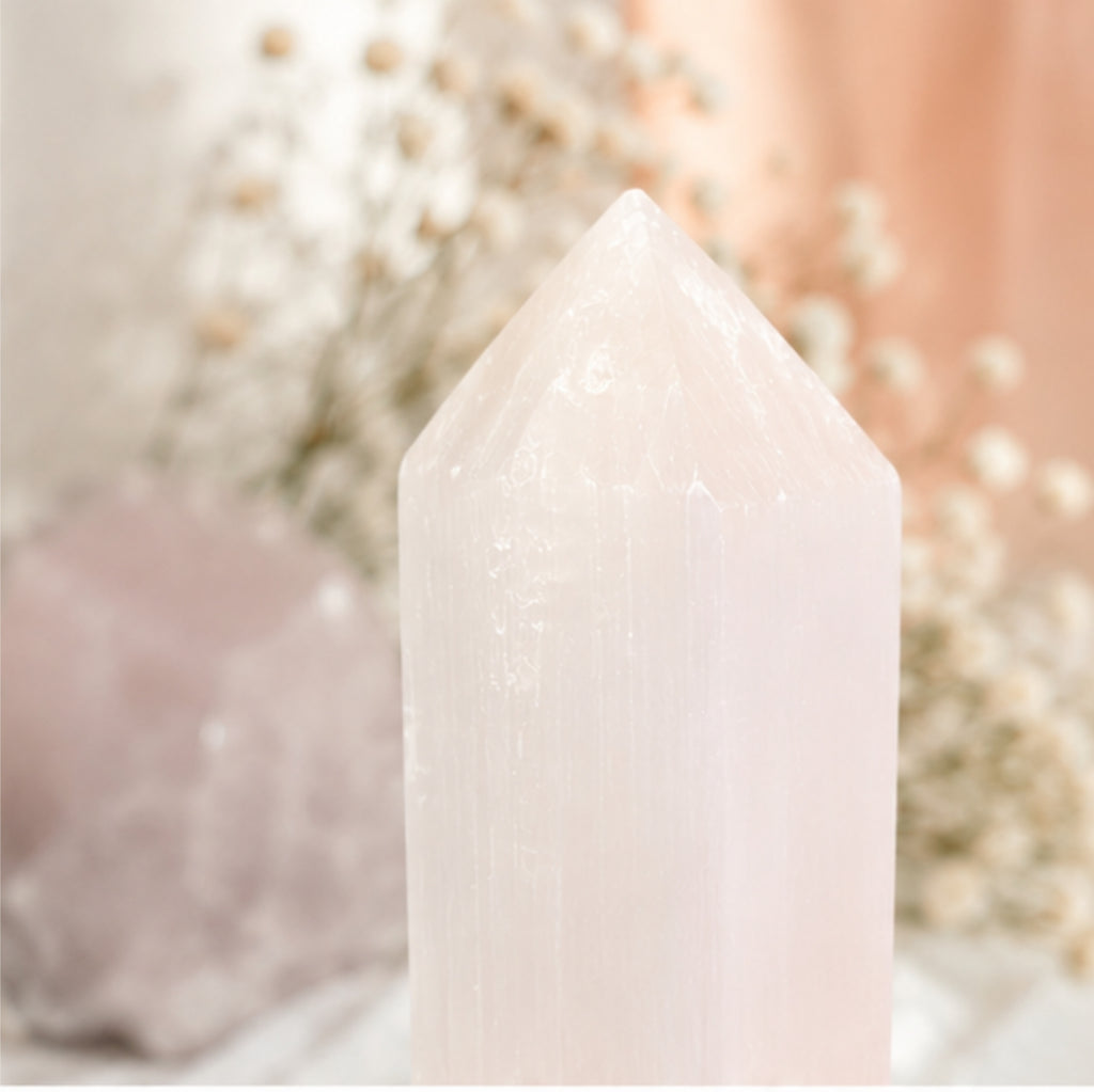 Selenit Turm Spitze 15 cm Heilstein Kristall Obelisk Deko Reiki Energie
