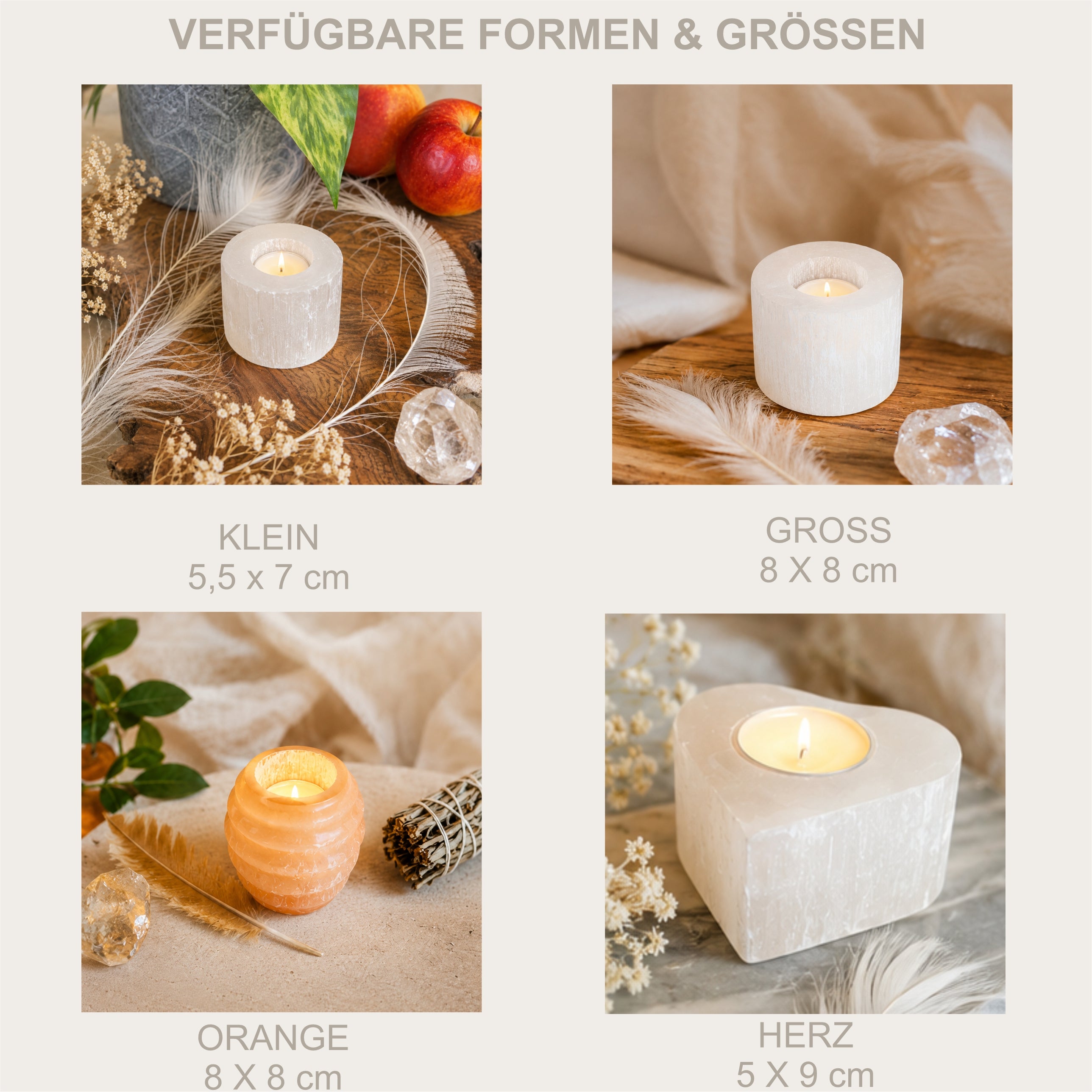 Selenit Teelichthalter Naturstein Kerzenhalter Deko Marokko Meditation Licht