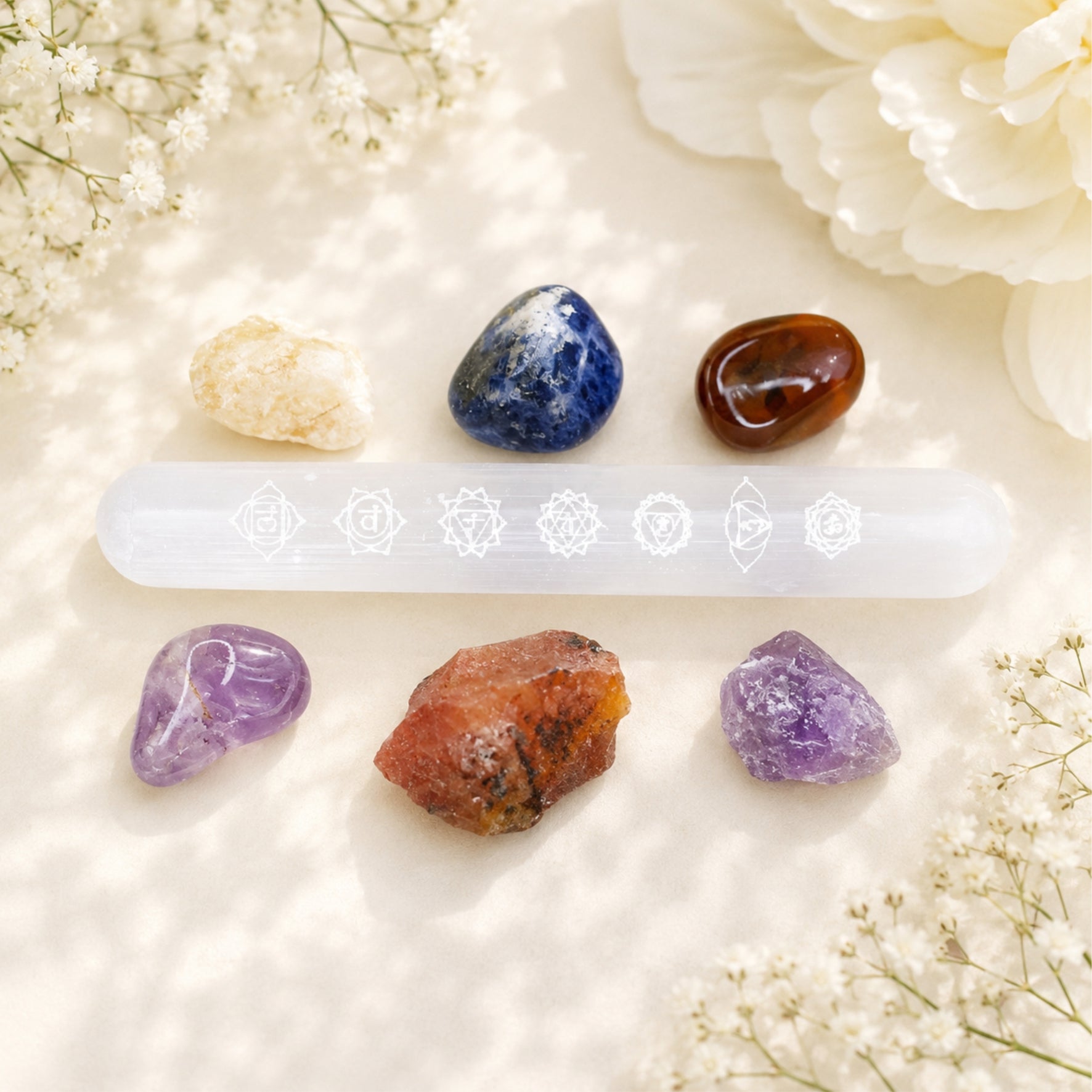 Selenit Chakra Stab 15 cm Heilstein Kristalle Reinigen Aufladen Energie Reiki