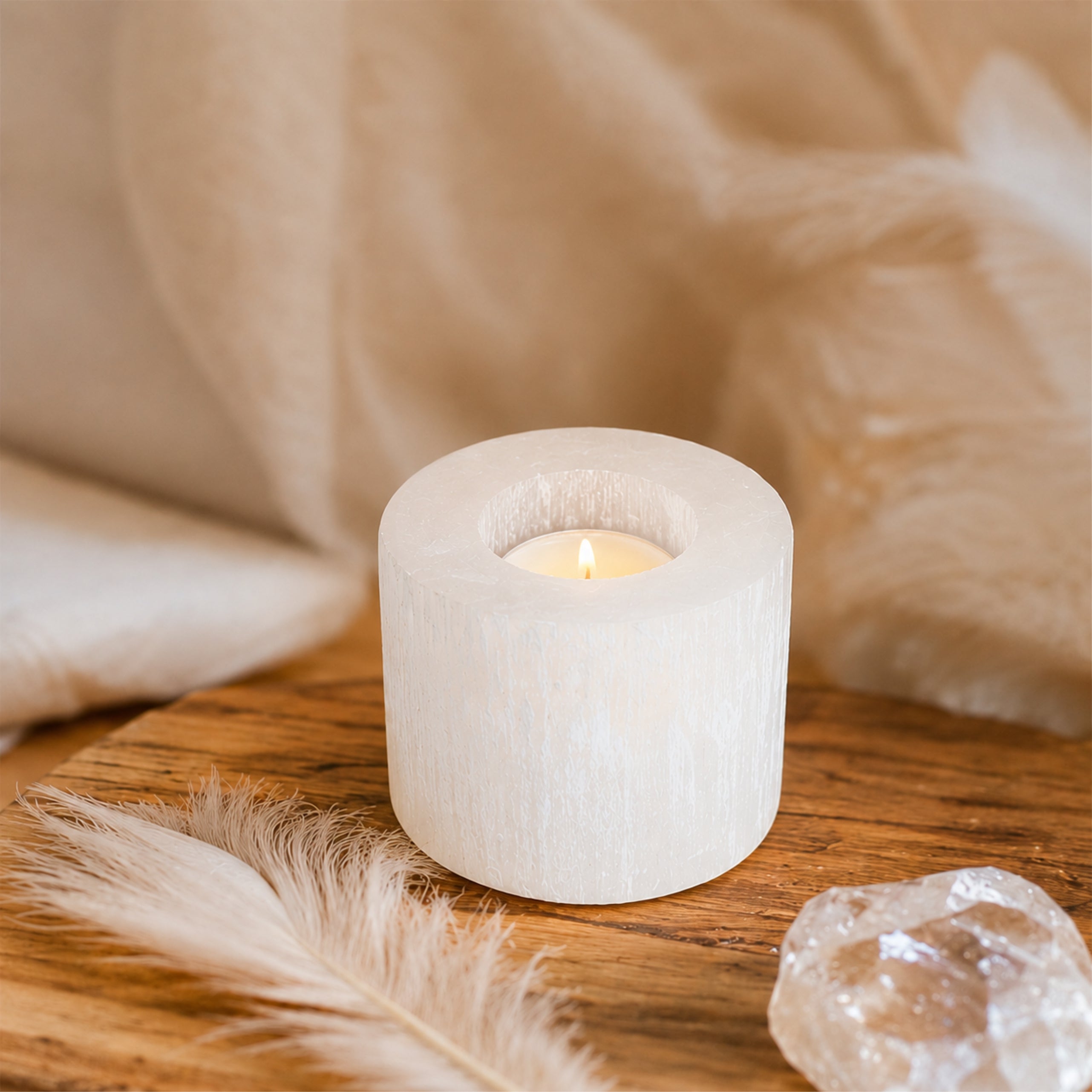Selenit Teelichthalter Naturstein Kerzenhalter Deko Marokko Meditation Licht